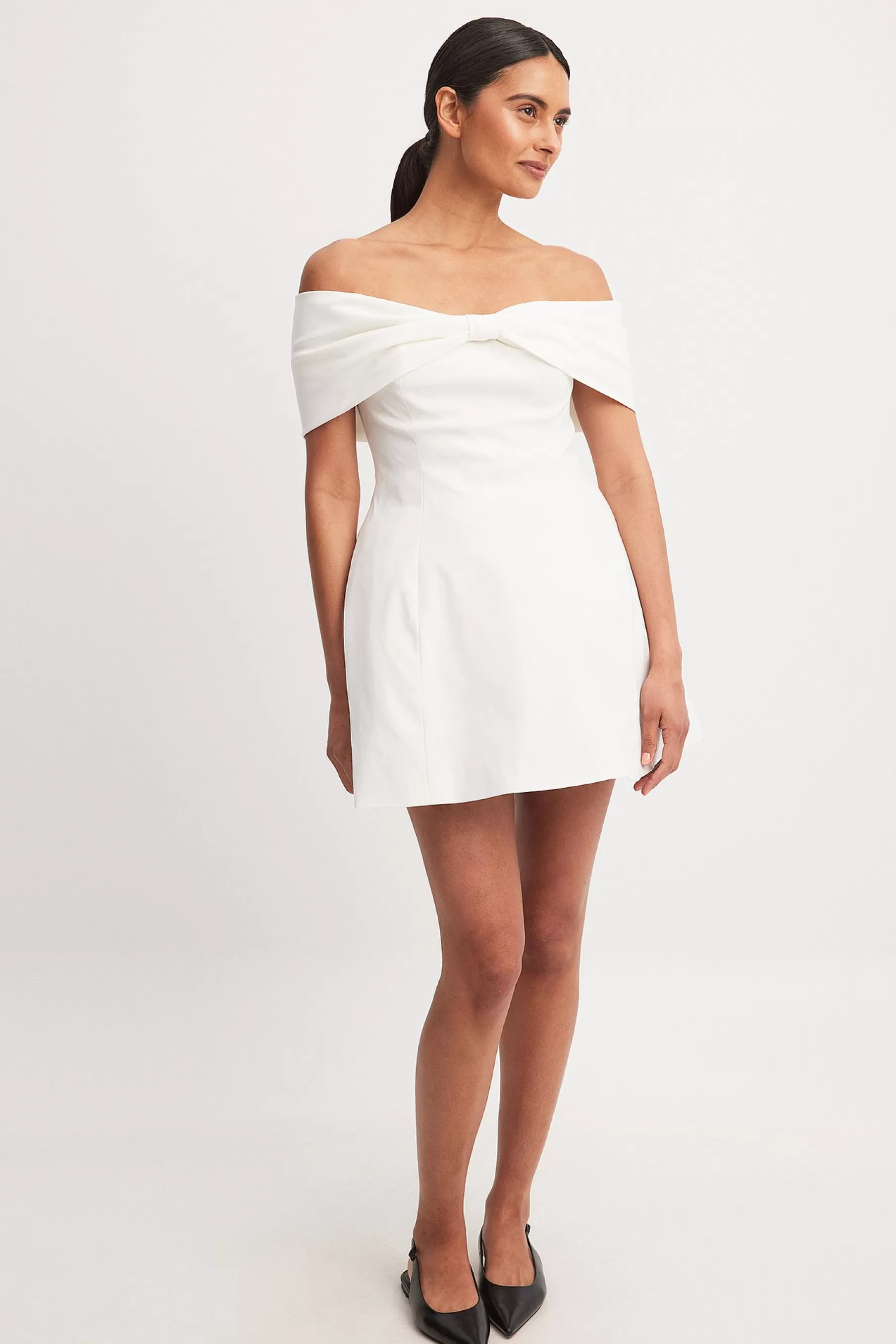 NA-KD Off Shoulder Bow Detail Mini Dress White