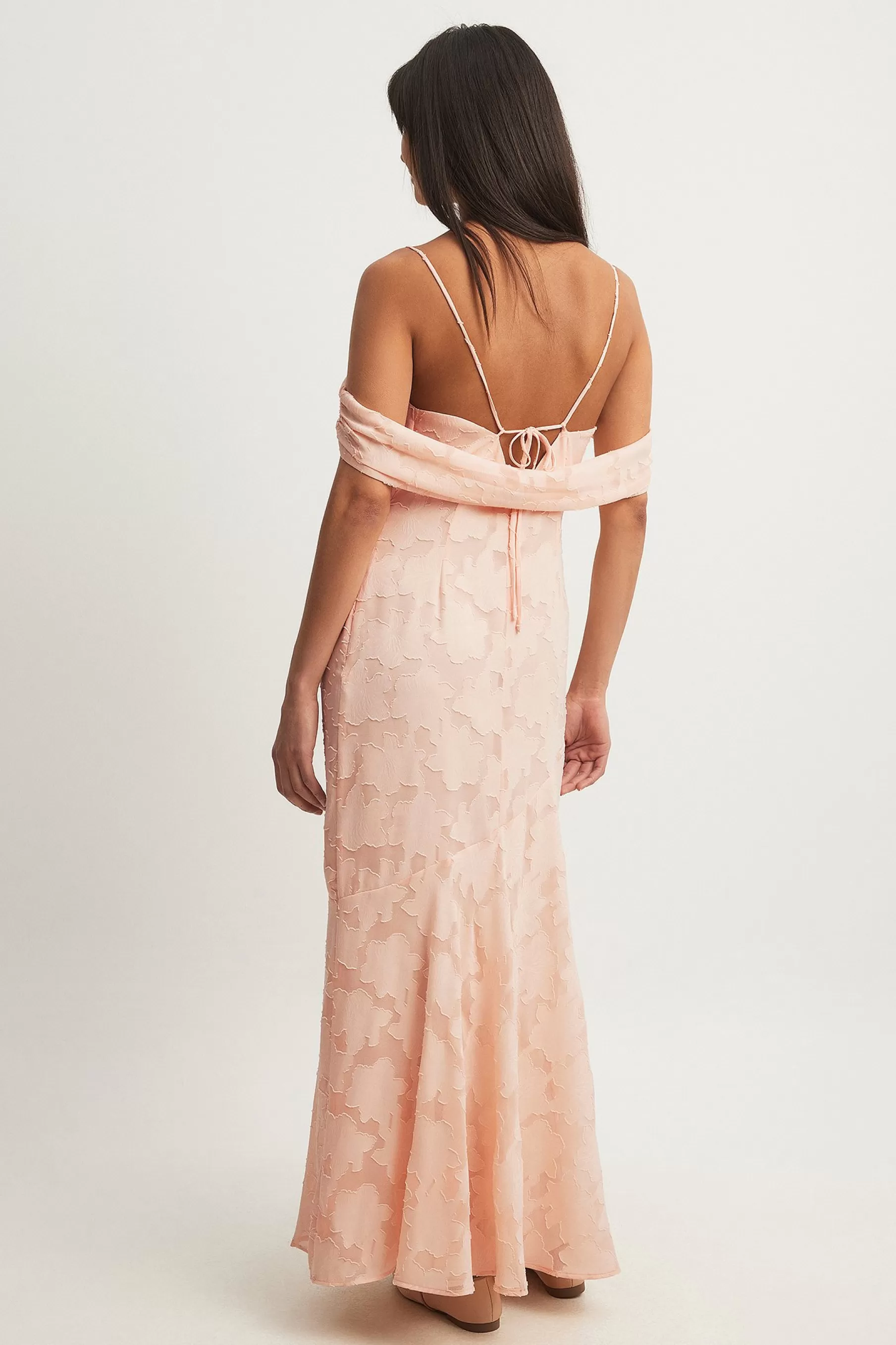 NA-KD Off Shoulder Jacquard Maxi Dress Pink