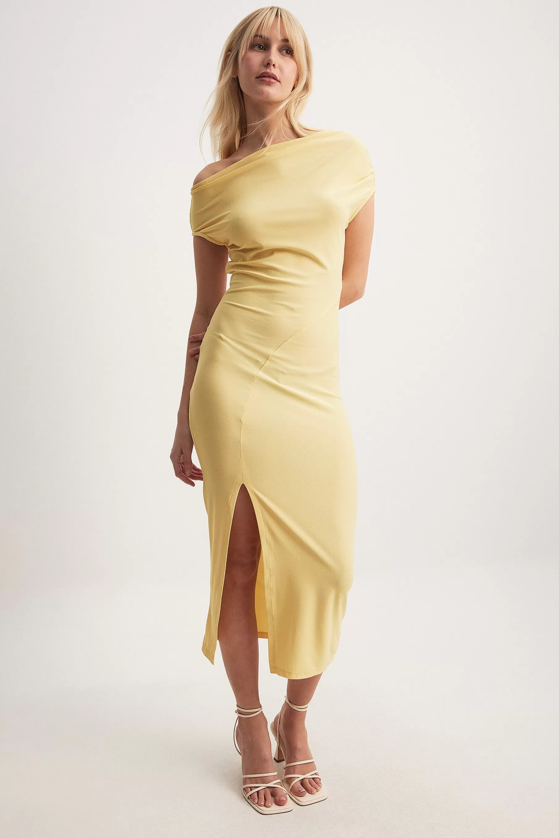 NA-KD Off Shoulder Jersey Dress Yellow