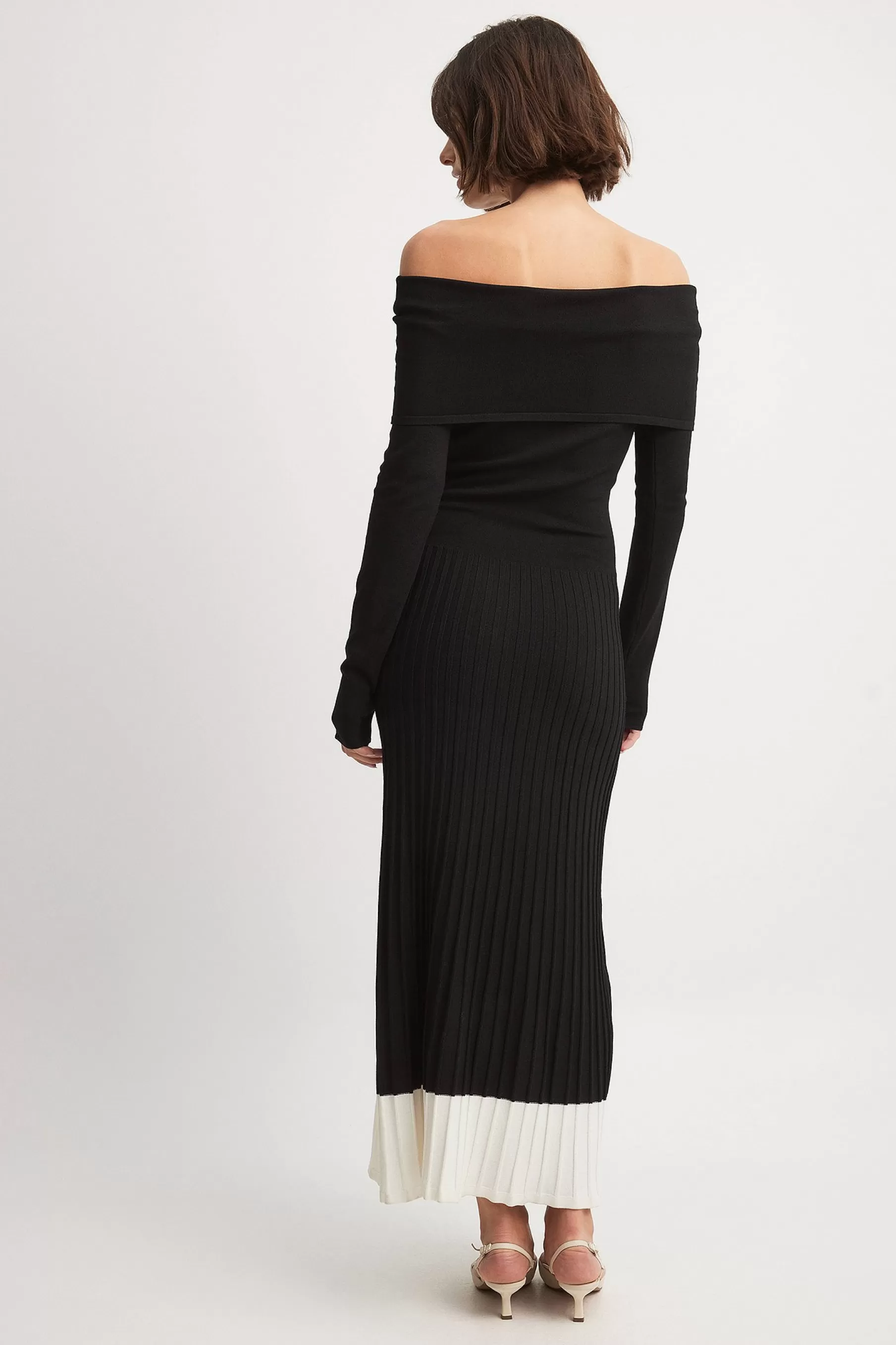 NA-KD Off Shoulder Knitted Maxi Dress Black