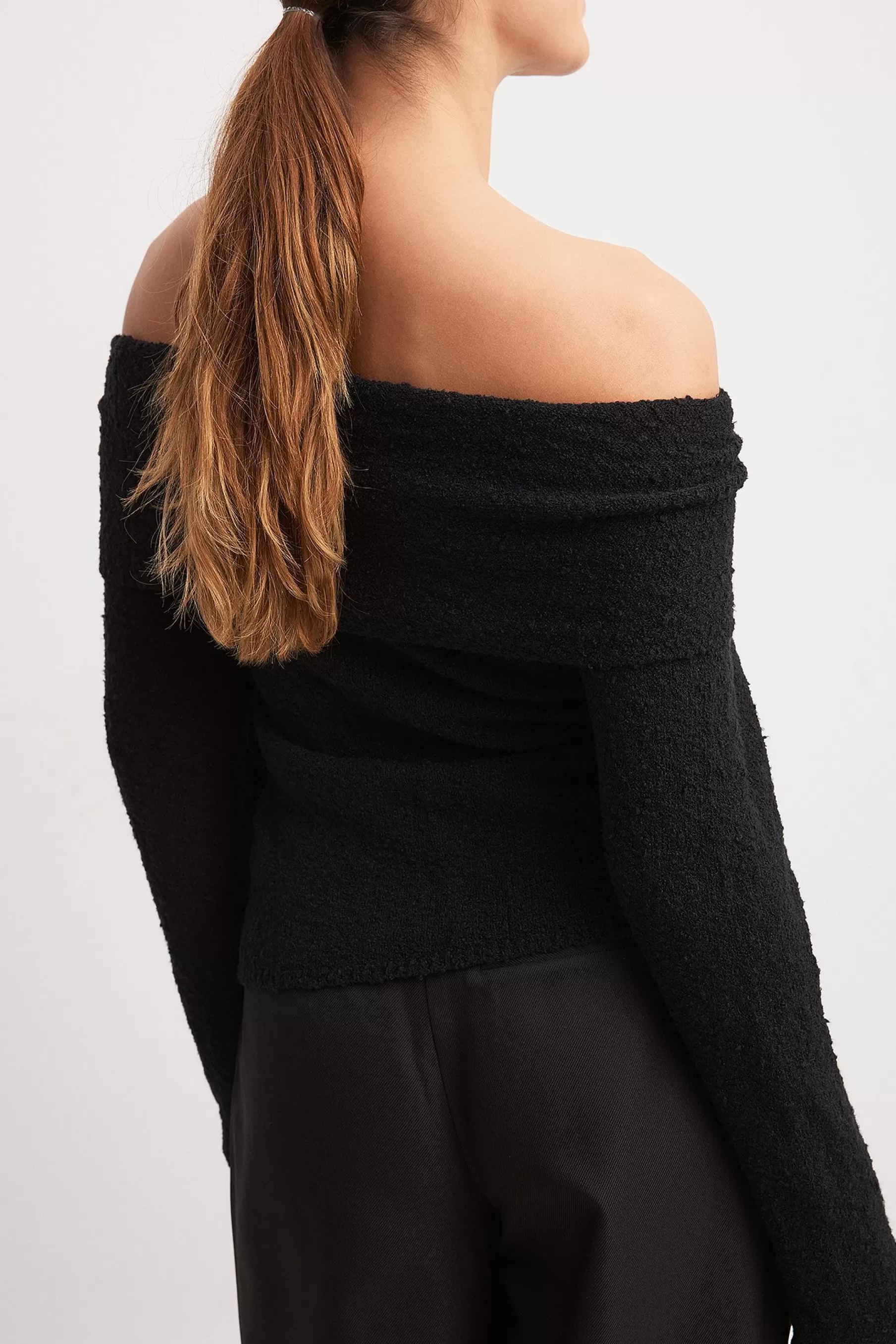 NA-KD Off Shoulder Knitted Top Black