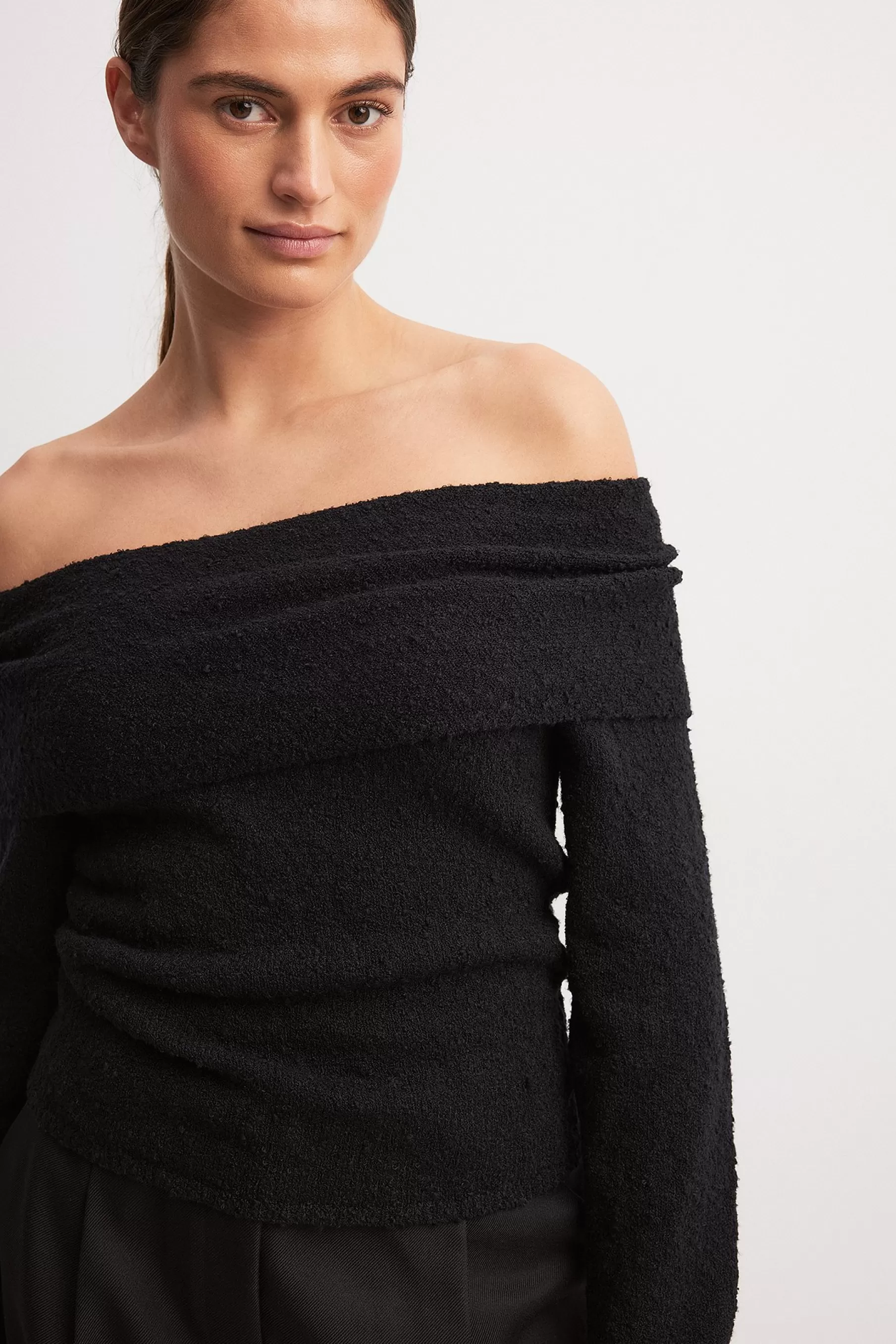 NA-KD Off Shoulder Knitted Top Black