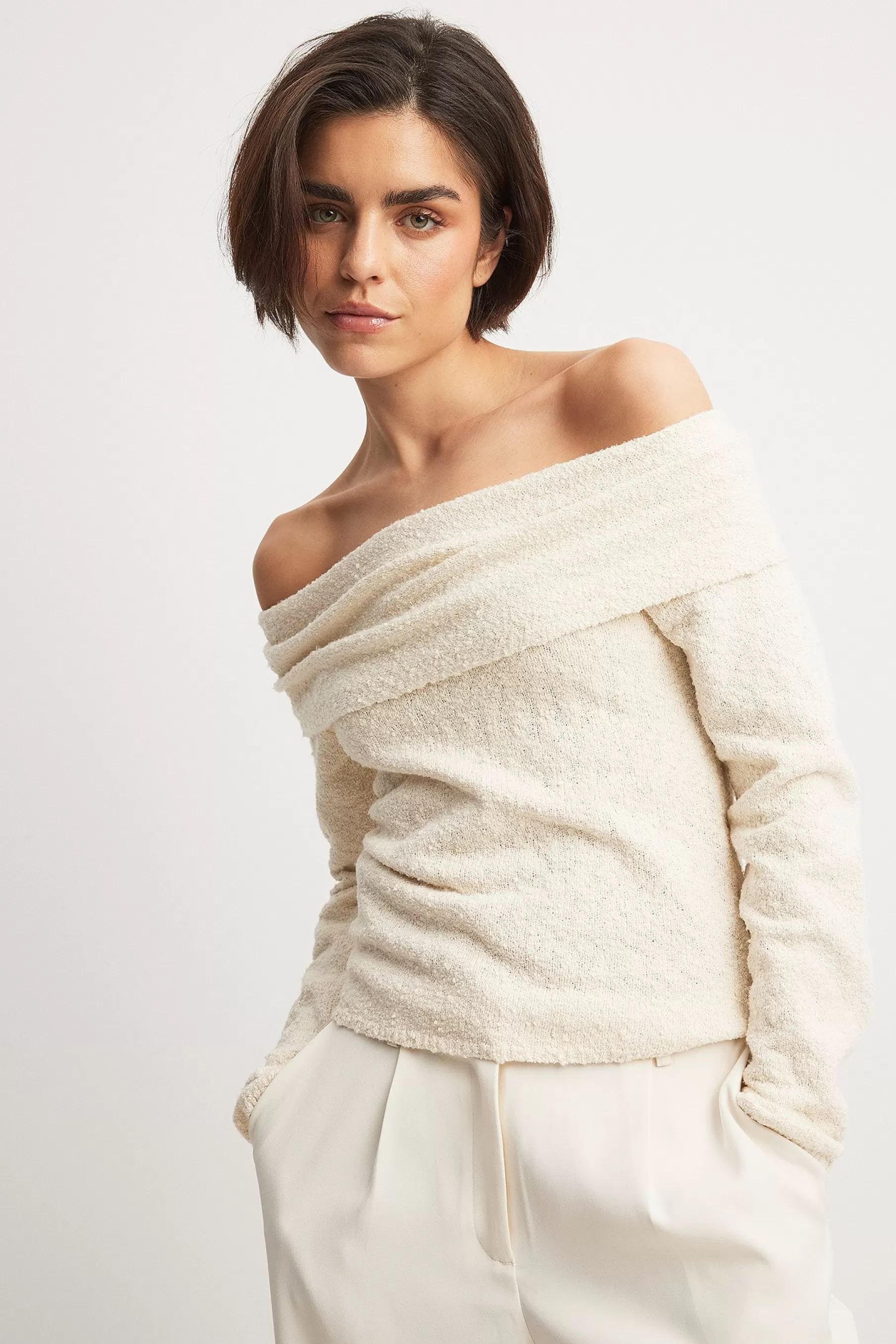 NA-KD Off Shoulder Knitted Top Offwhite