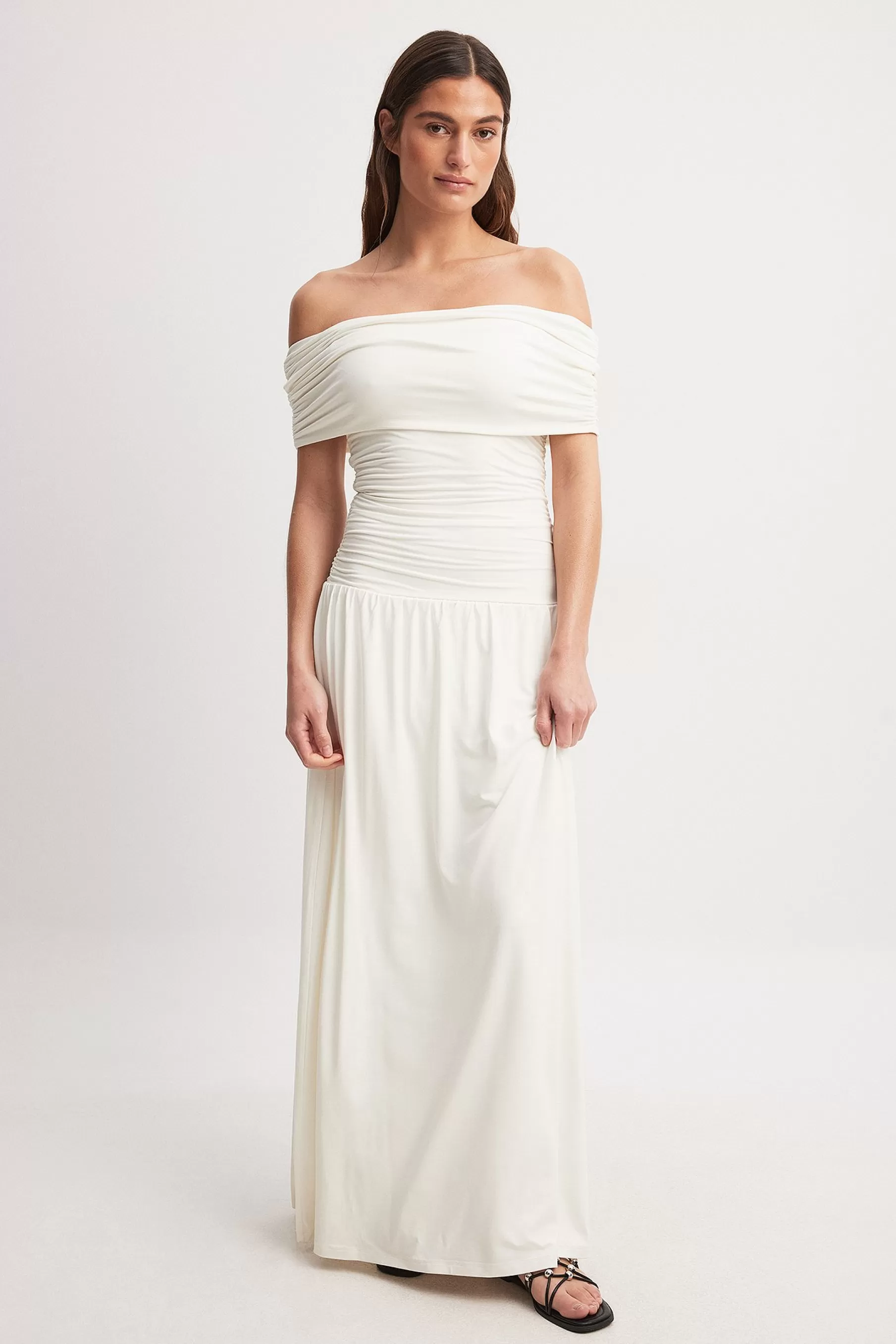 NA-KD Off Shoulder Low Waist Maxi Dress Offwhite