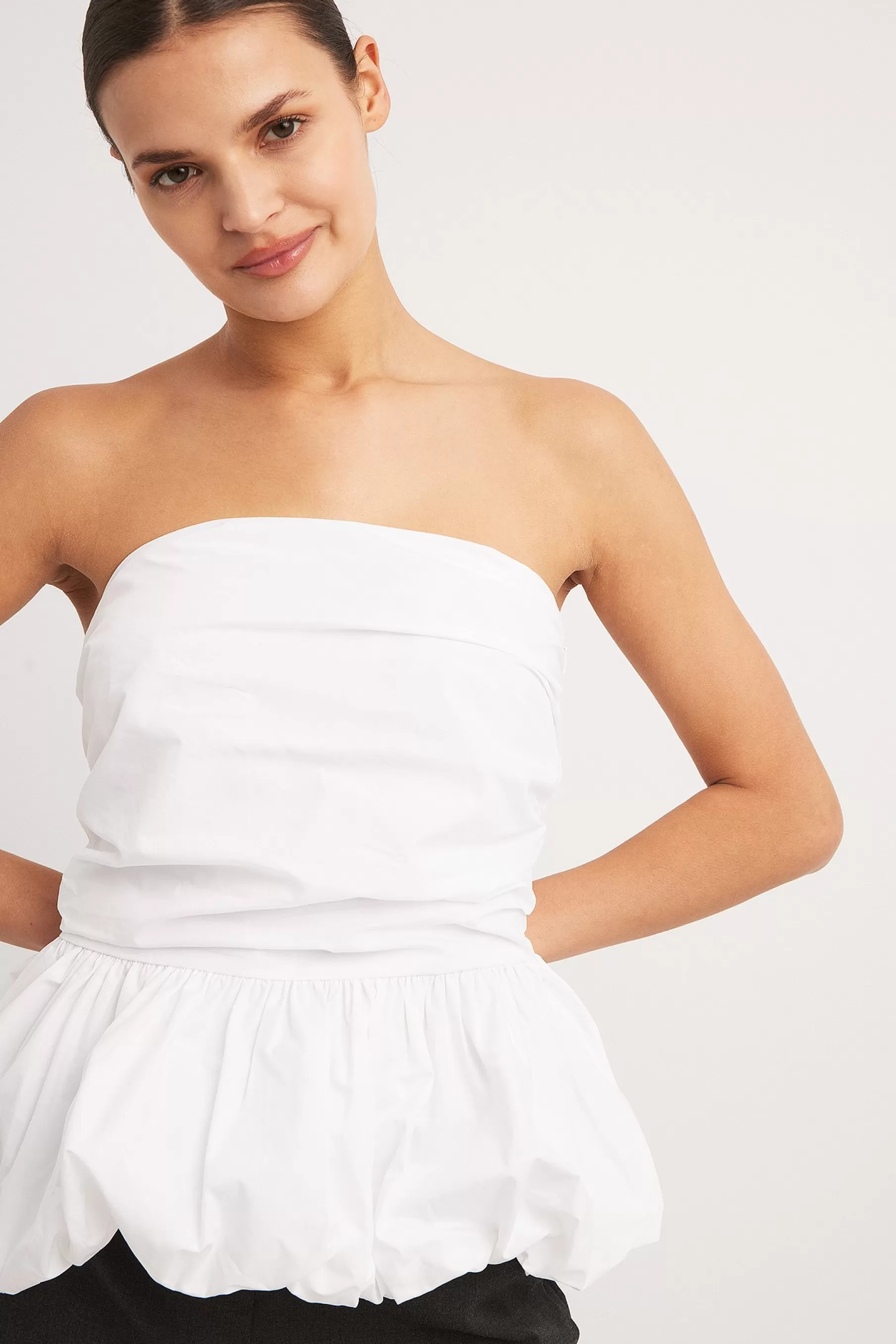 NA-KD Off Shoulder Peplum Top White