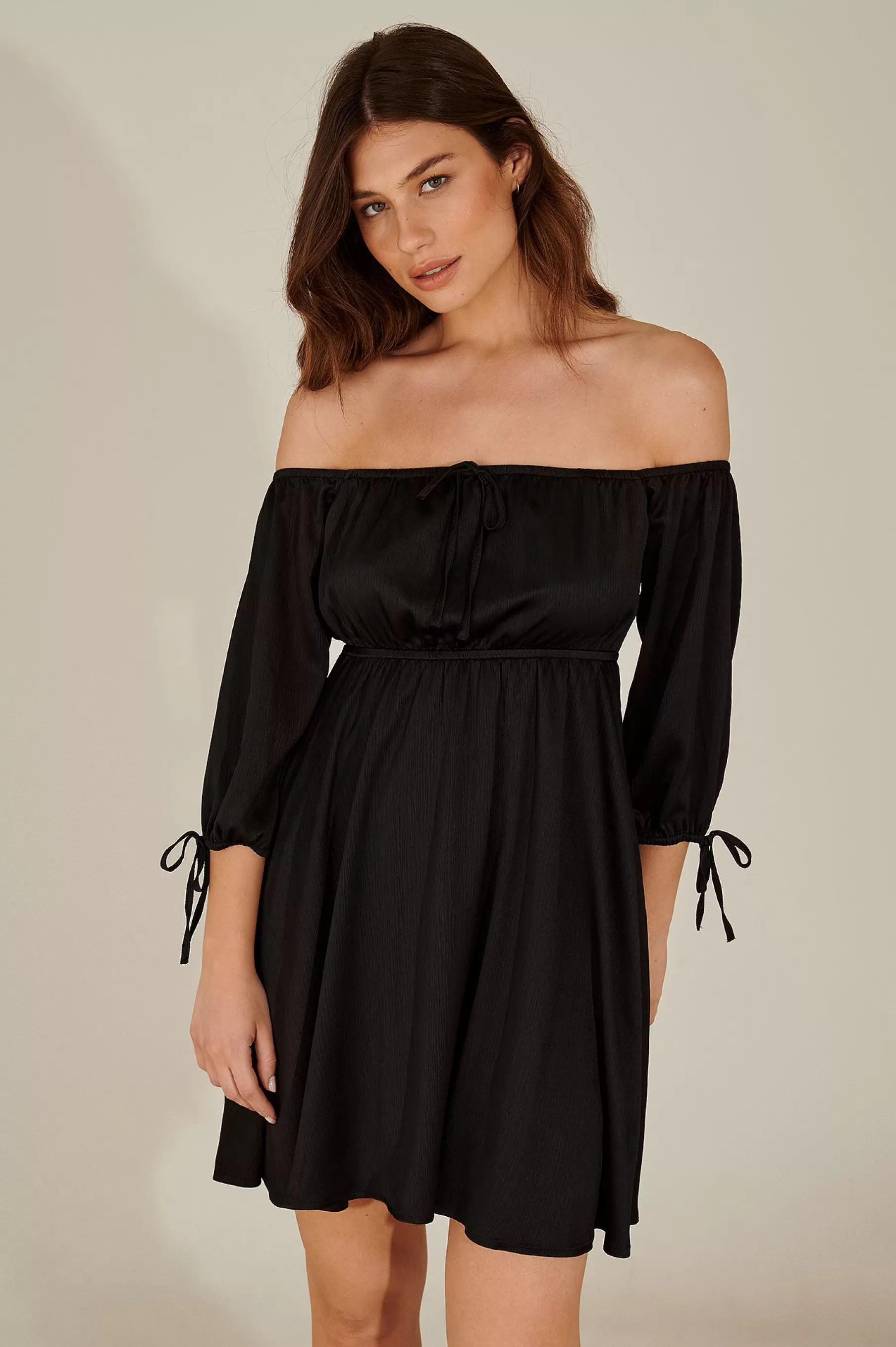 NA-KD Off Shoulder Recycled Mini Dress Black