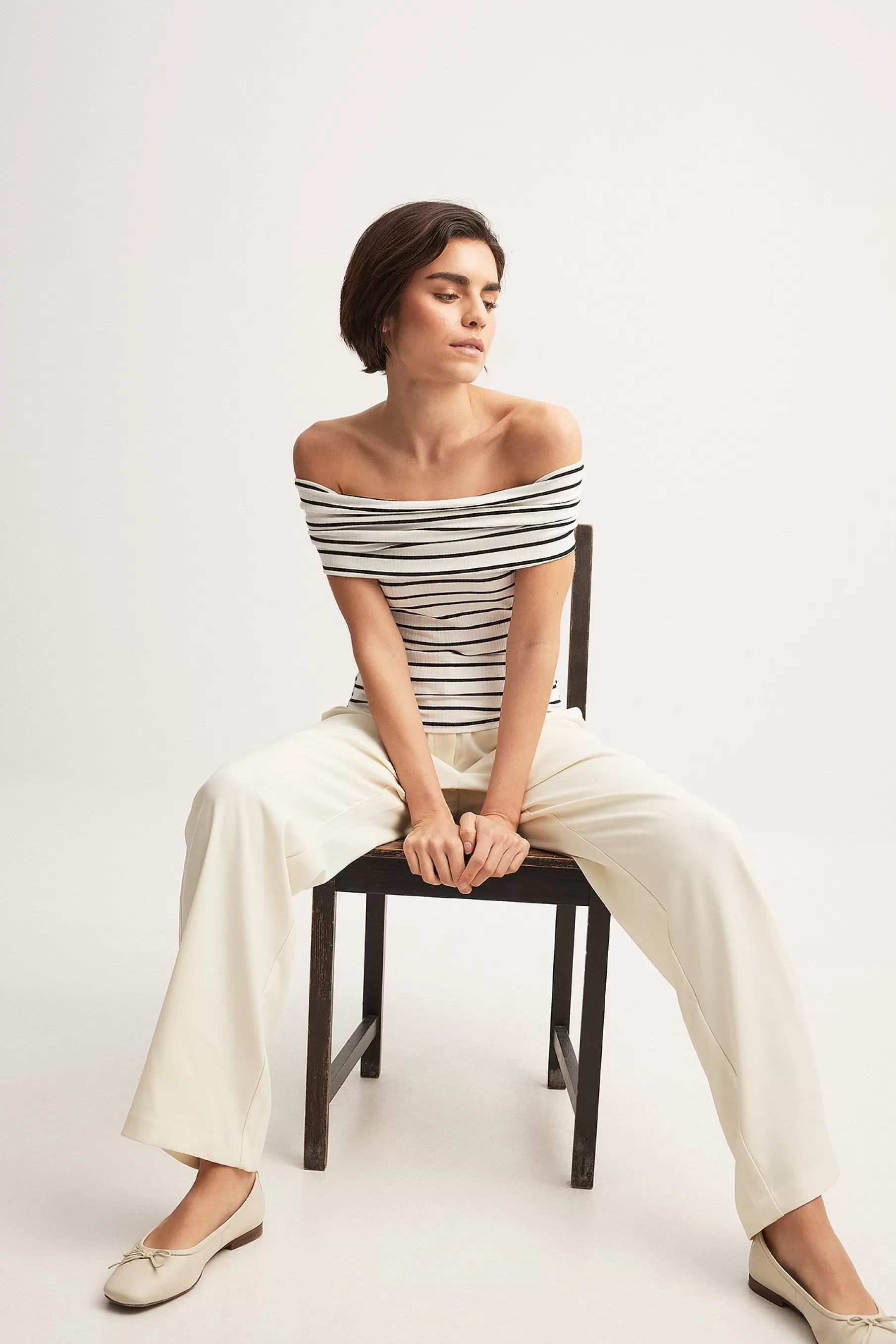 NA-KD Off Shoulder Rib Top Stripe