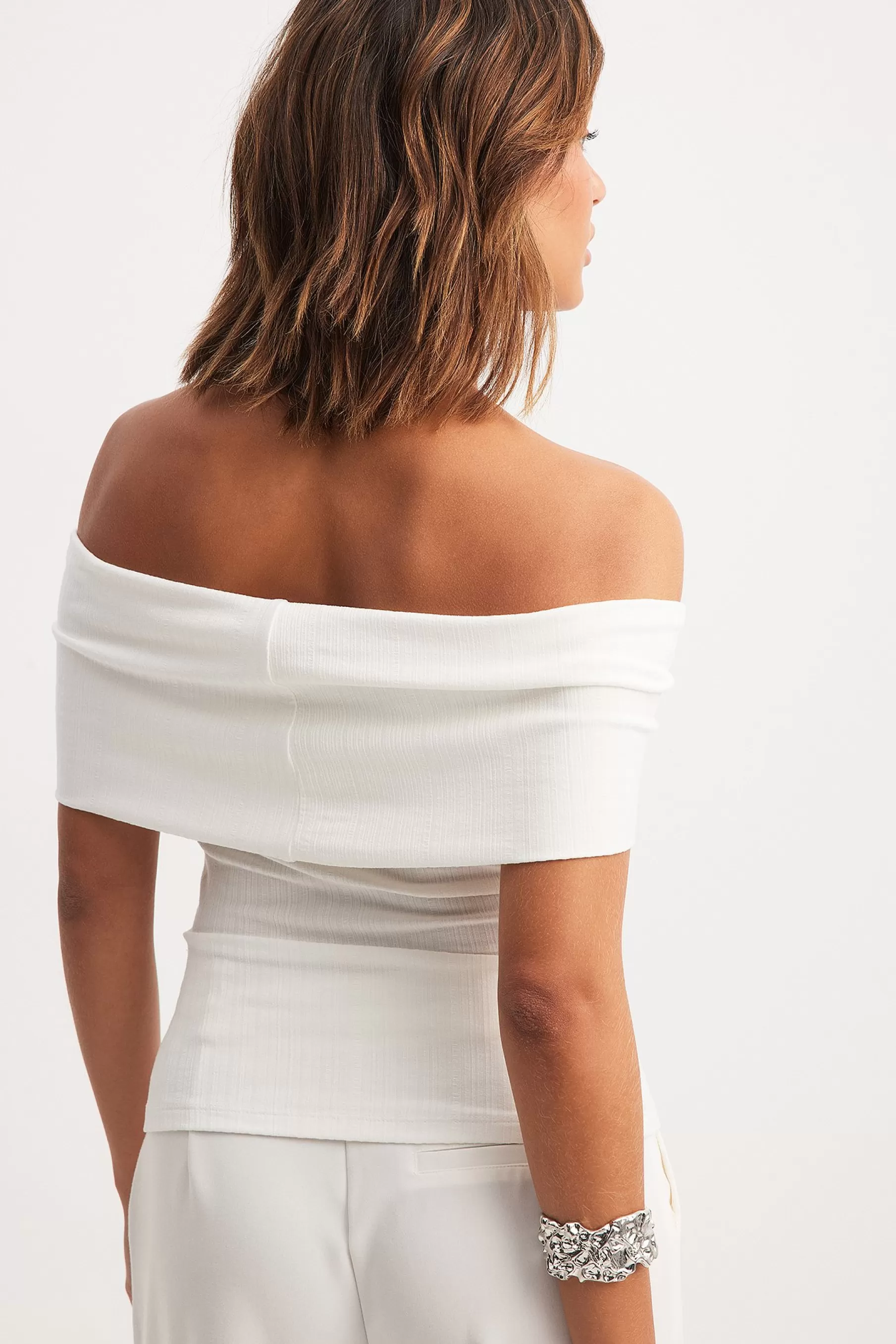 NA-KD Off Shoulder Rib Top White