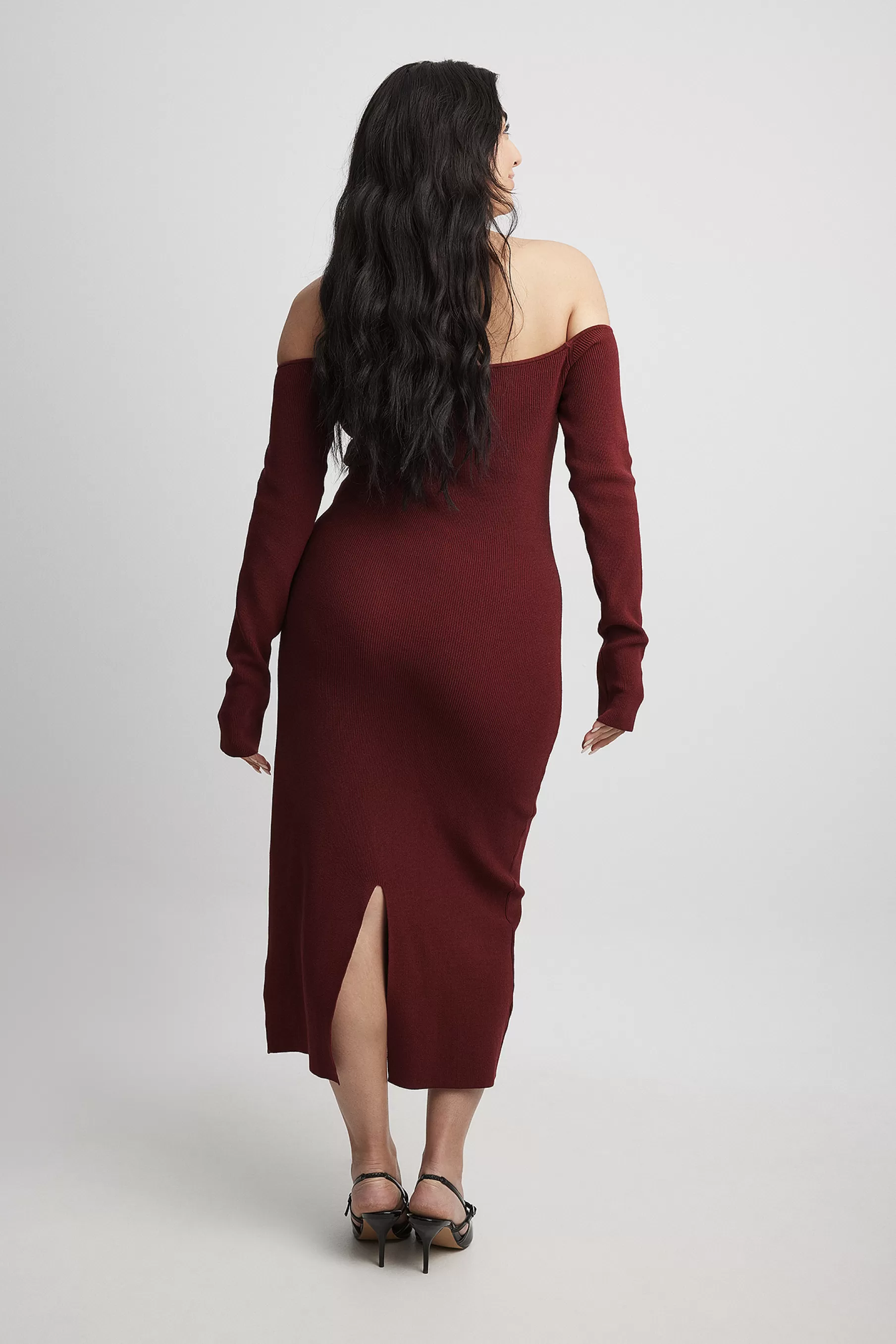 NA-KD Offshoulder Knitted Midi Dress Red