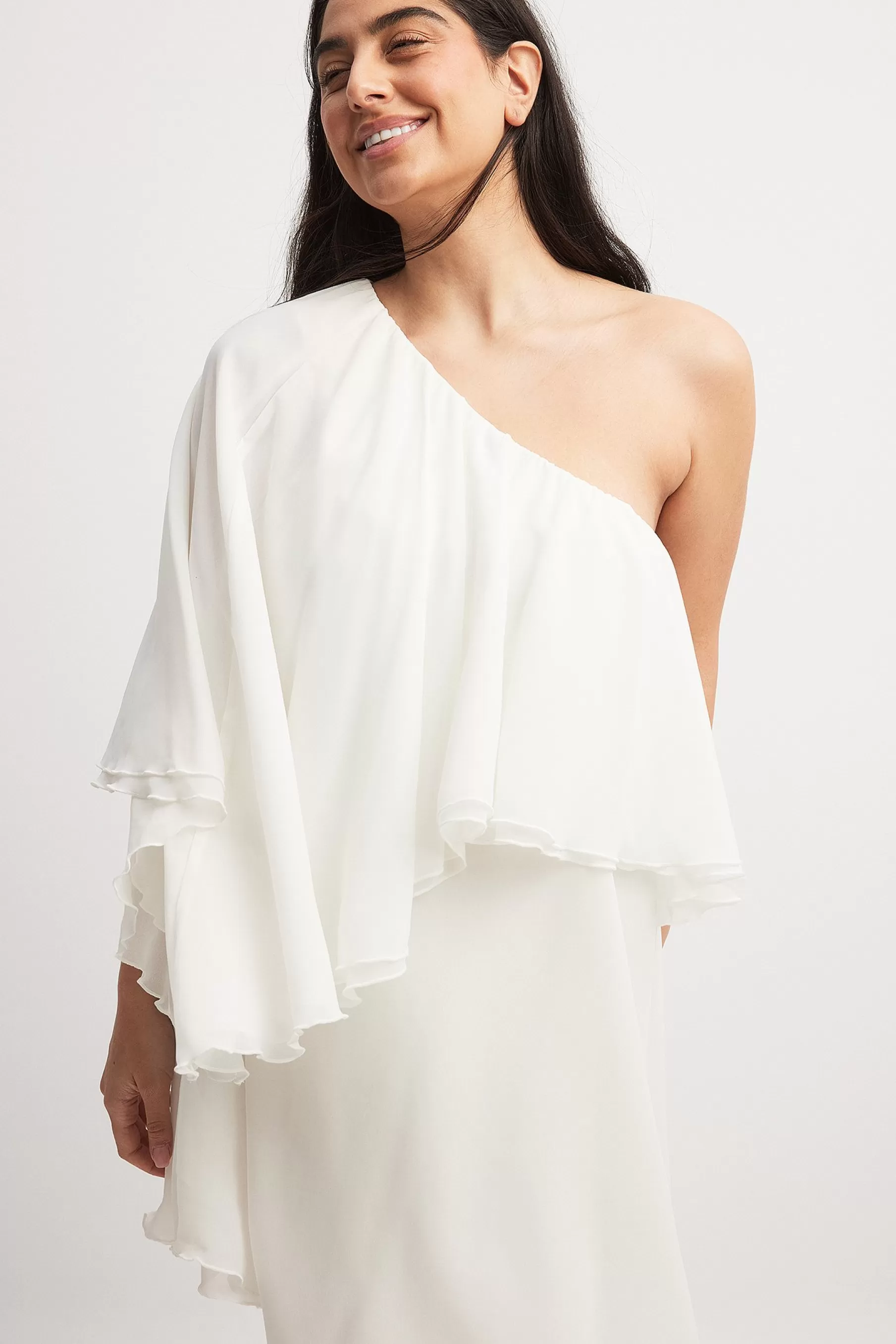 NA-KD One Shoulder Chiffon Asymmetric Mini Dress White