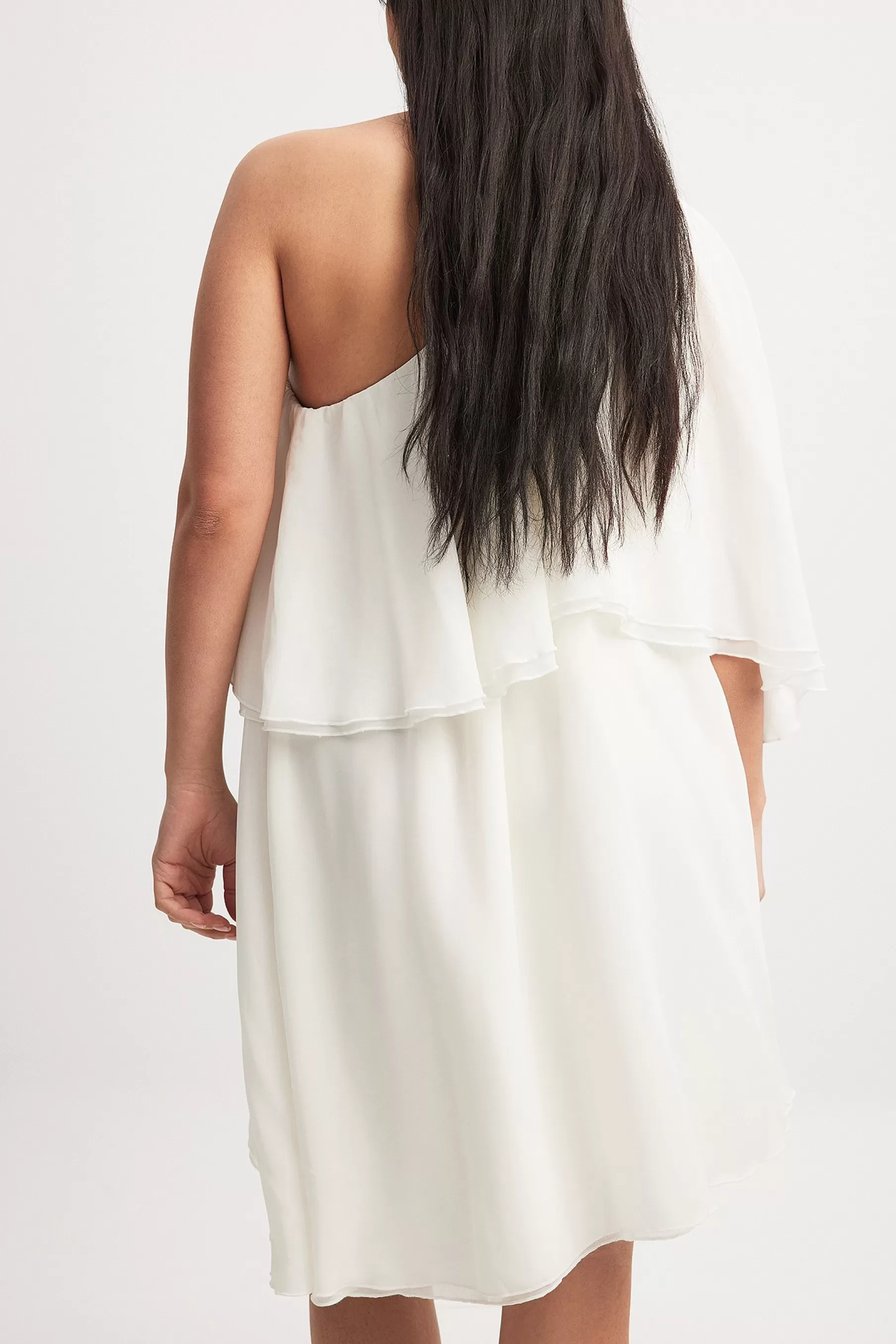 NA-KD One Shoulder Chiffon Asymmetric Mini Dress White