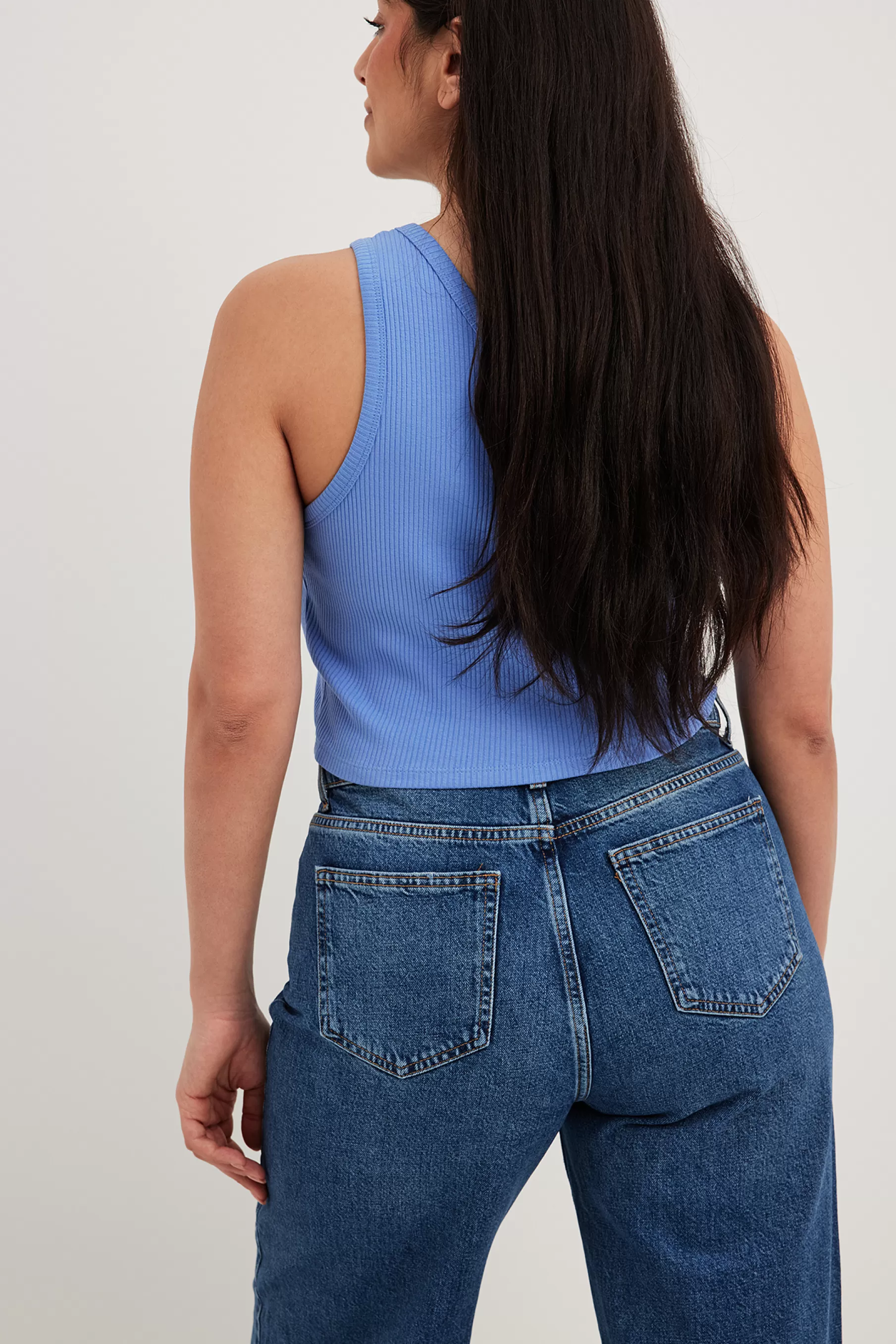 NA-KD One Shoulder Crop Rib Top Blue