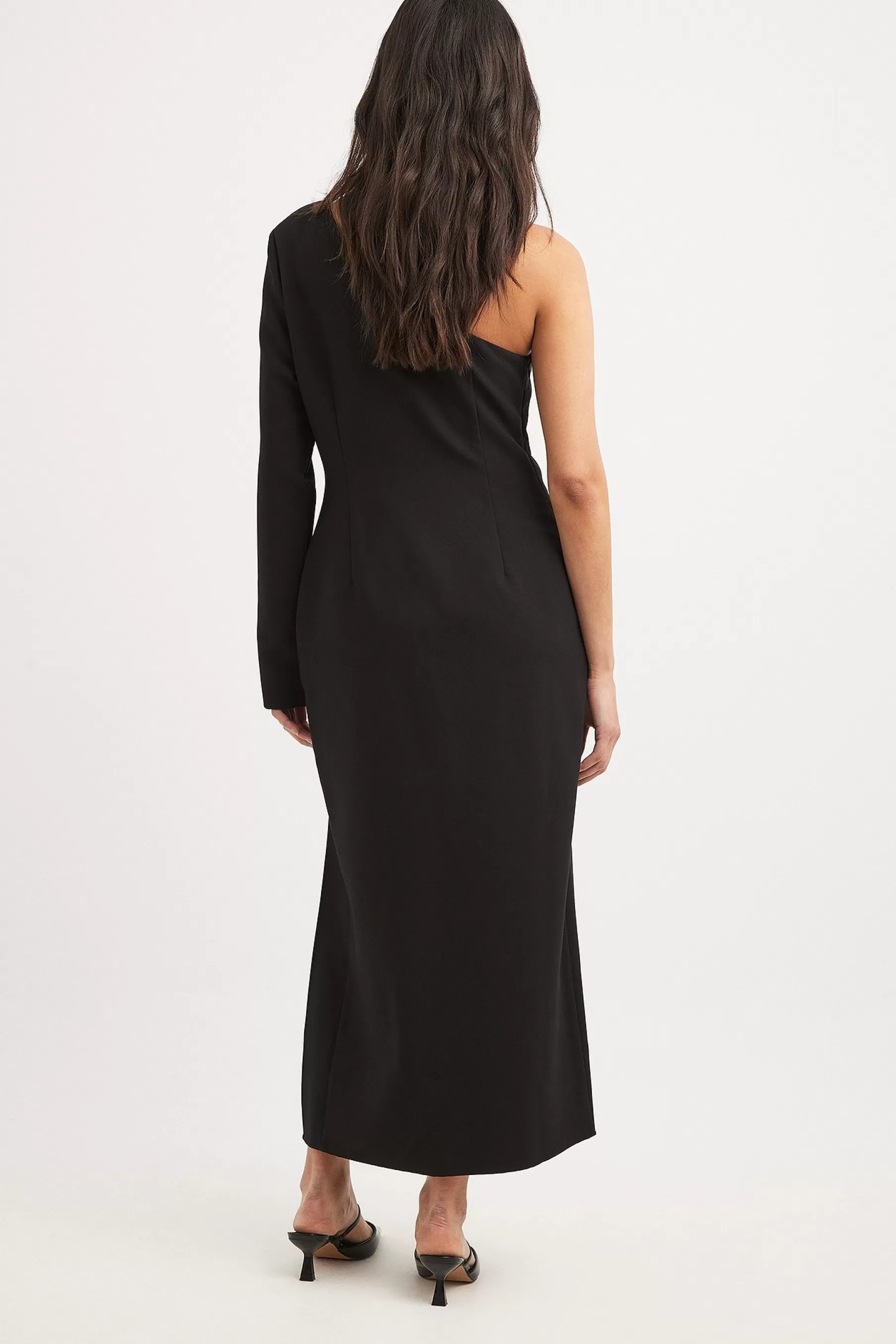 NA-KD One Shoulder High Slit Midi Dress Black