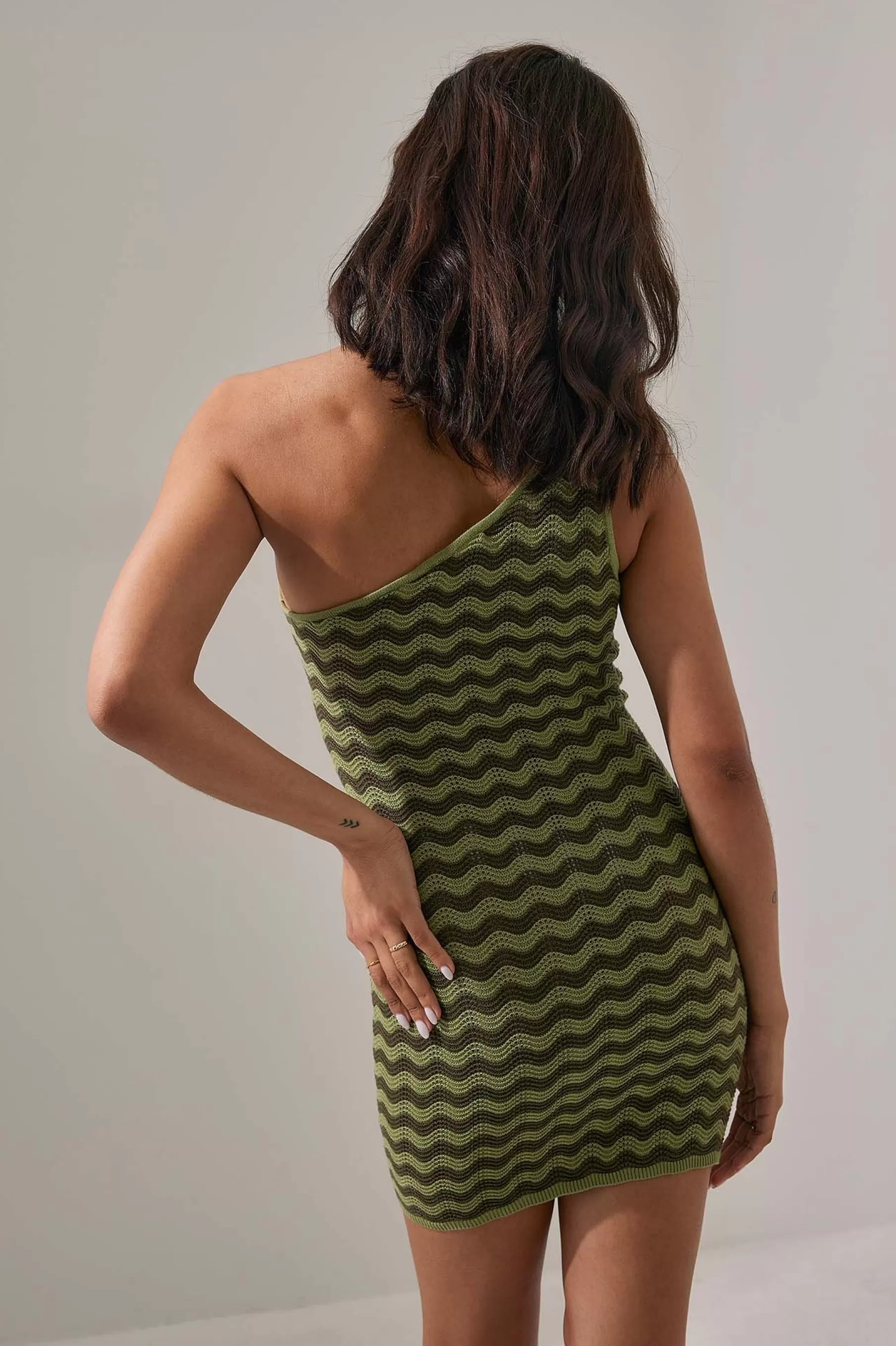 NA-KD One Shoulder Wavy Dress Green