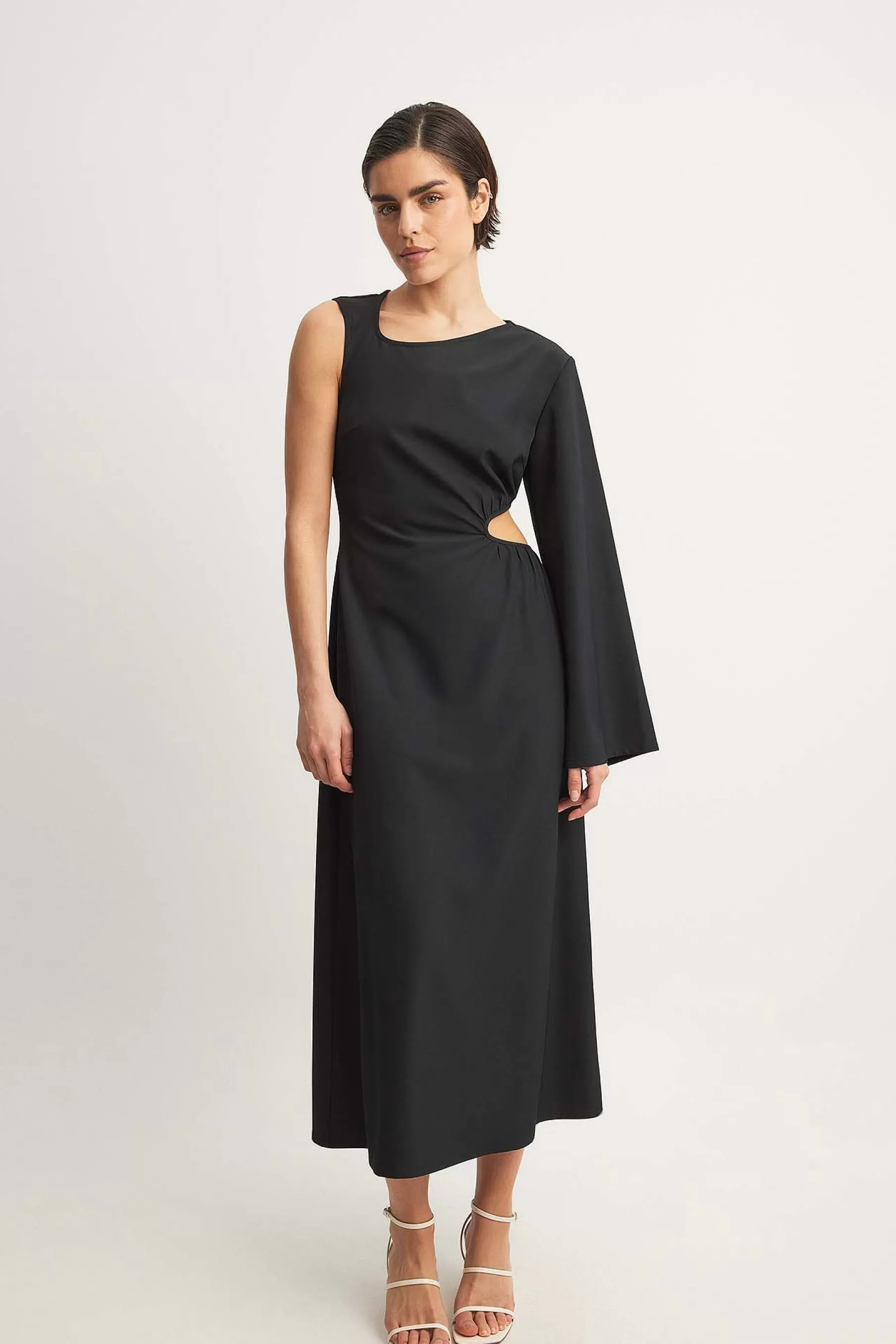 NA-KD One Sleeve Cut Out Midi Dress Black