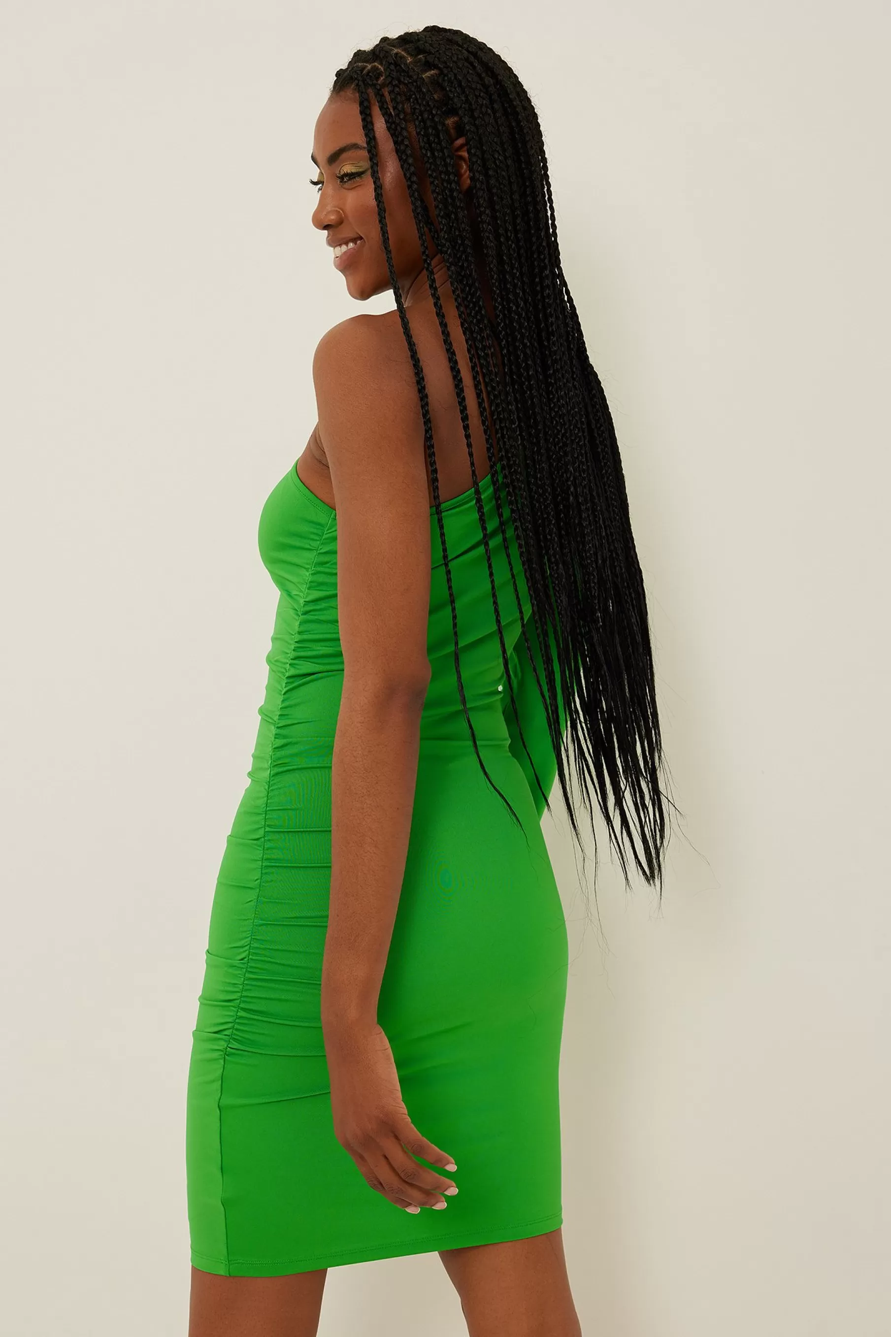 NA-KD One Sleeve Gathered Dress Green