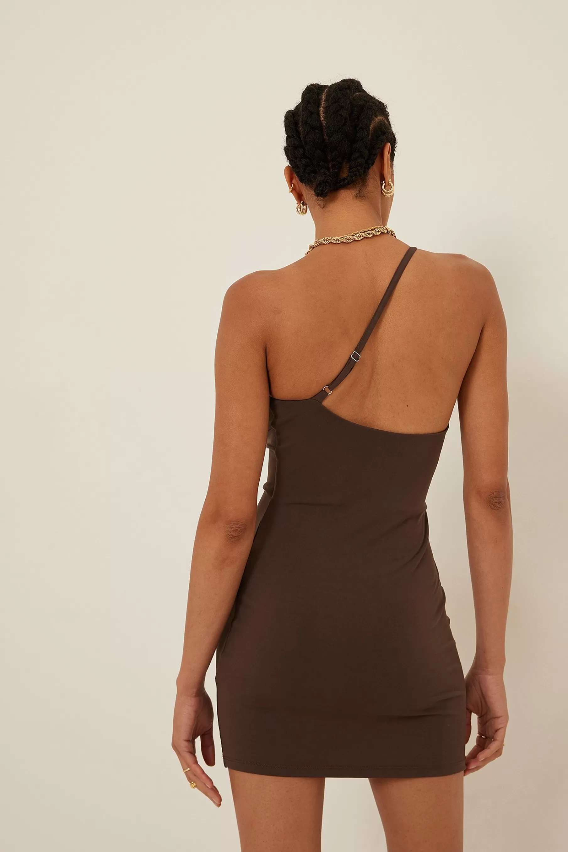 NA-KD One Strap Mini Dress Brown