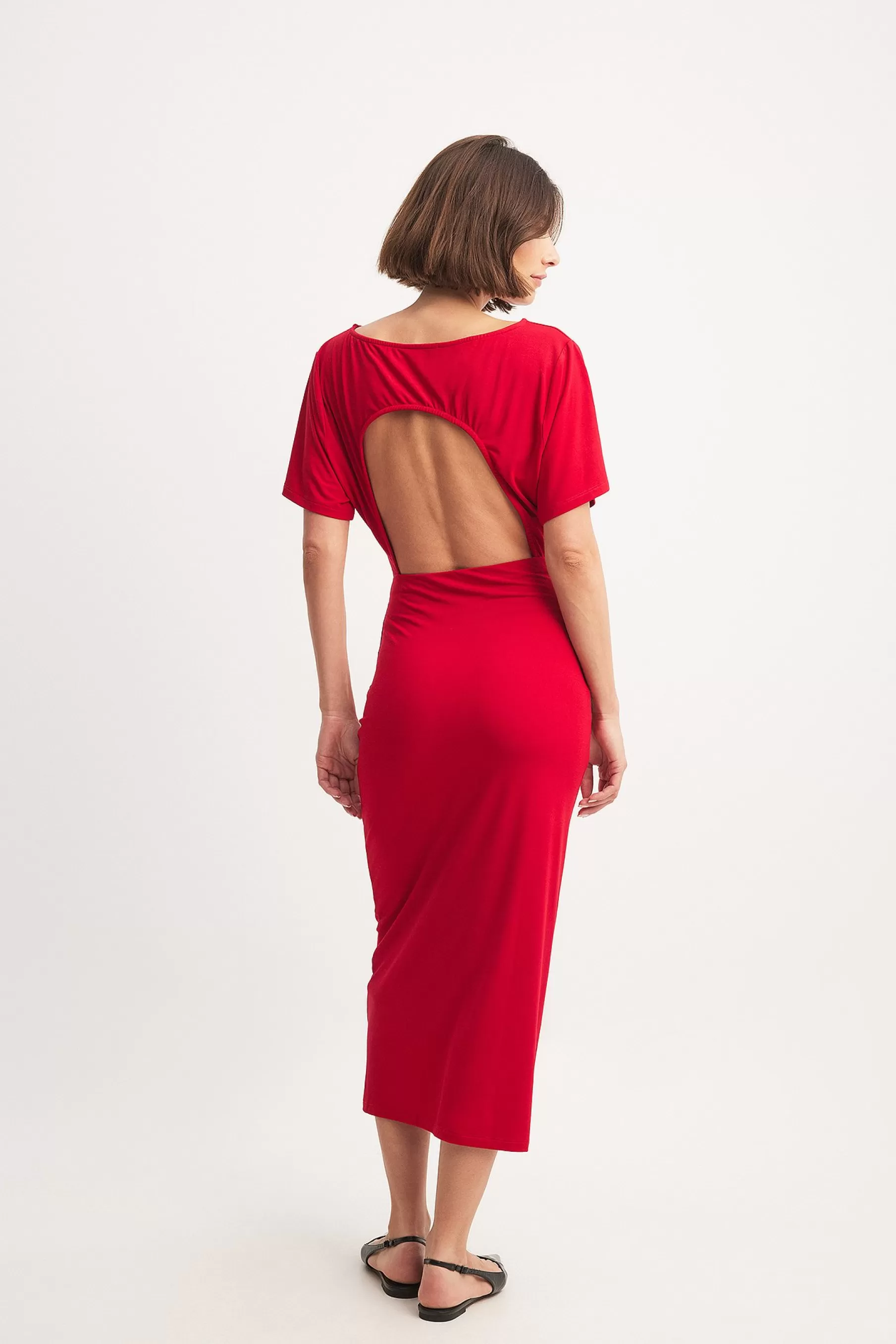 NA-KD Open Back Dress Red