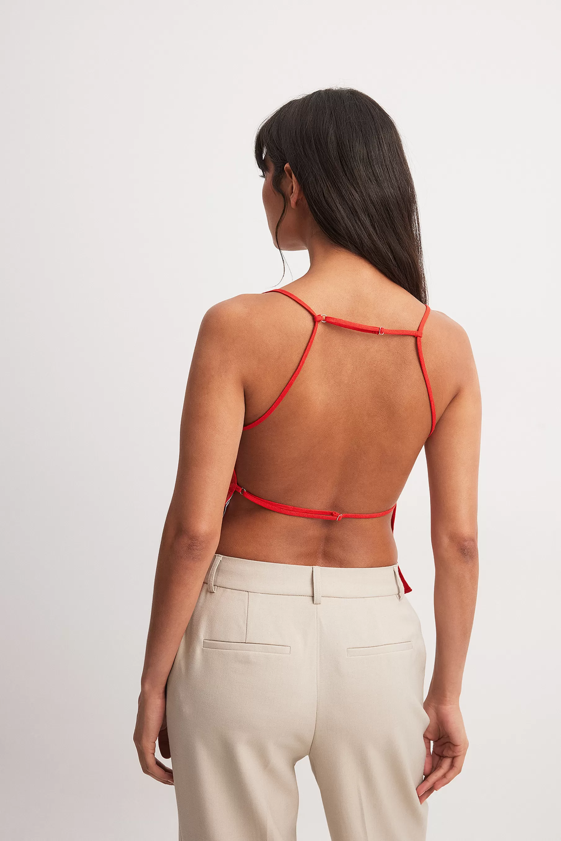 NA-KD Open Back Linen Blend Strap Top Red