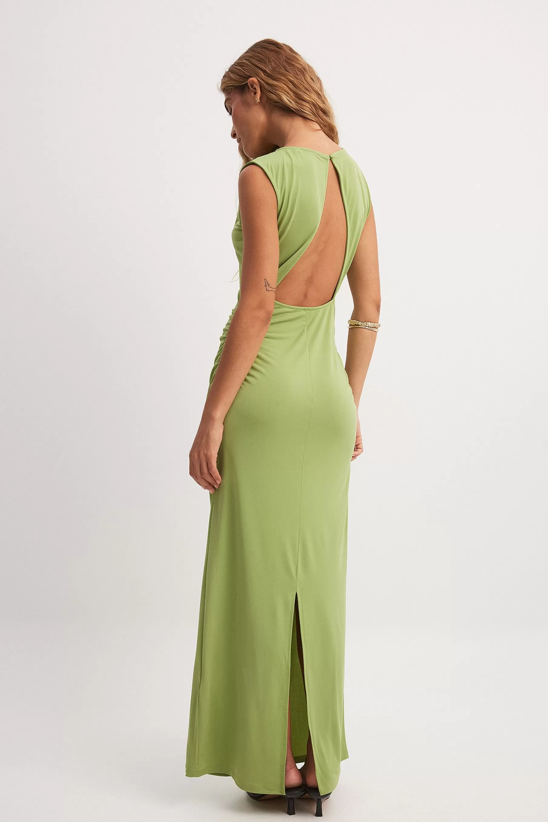 NA-KD Open Back Maxi Dress Green