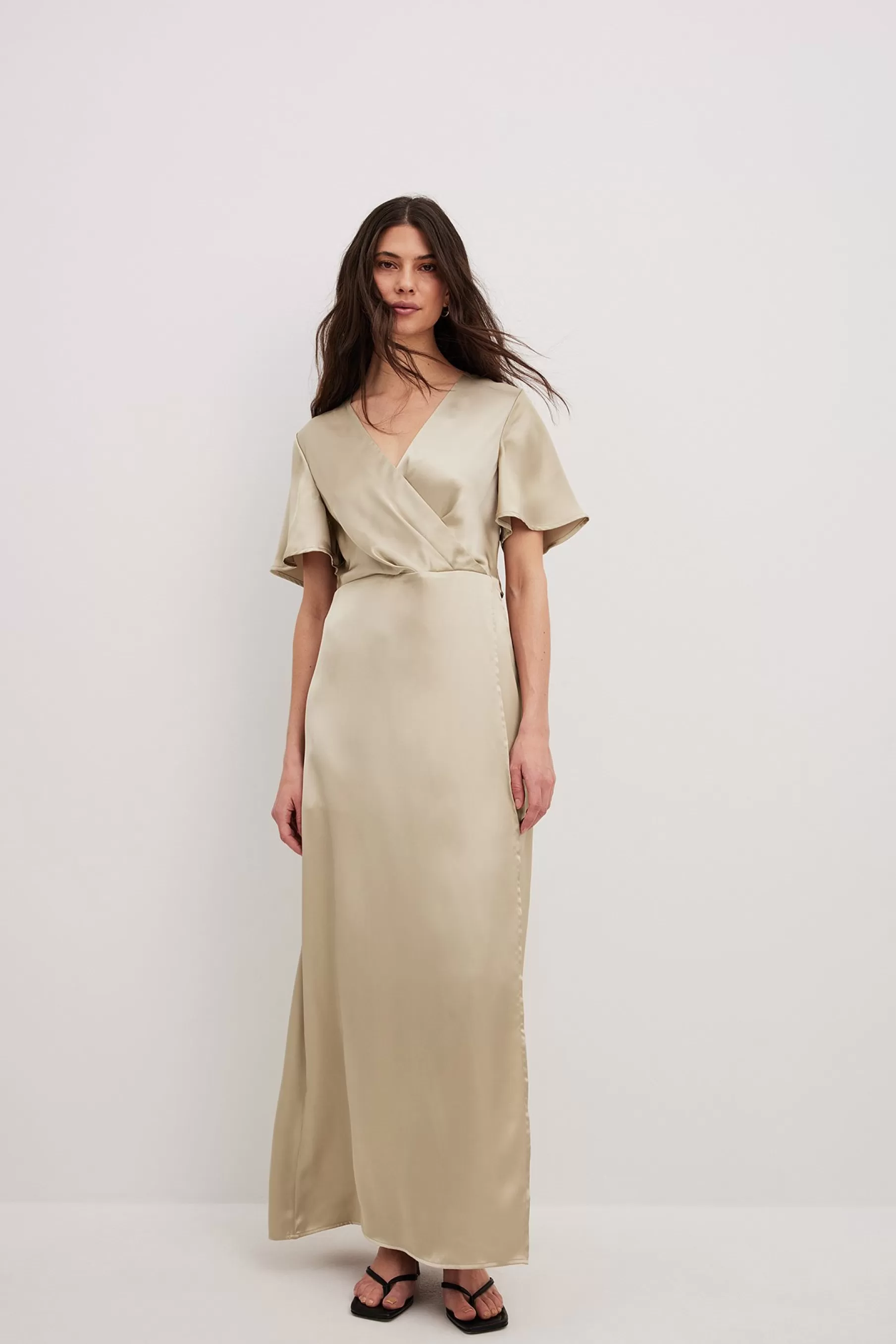 NA-KD Overlap Front Maxi Dress Beige