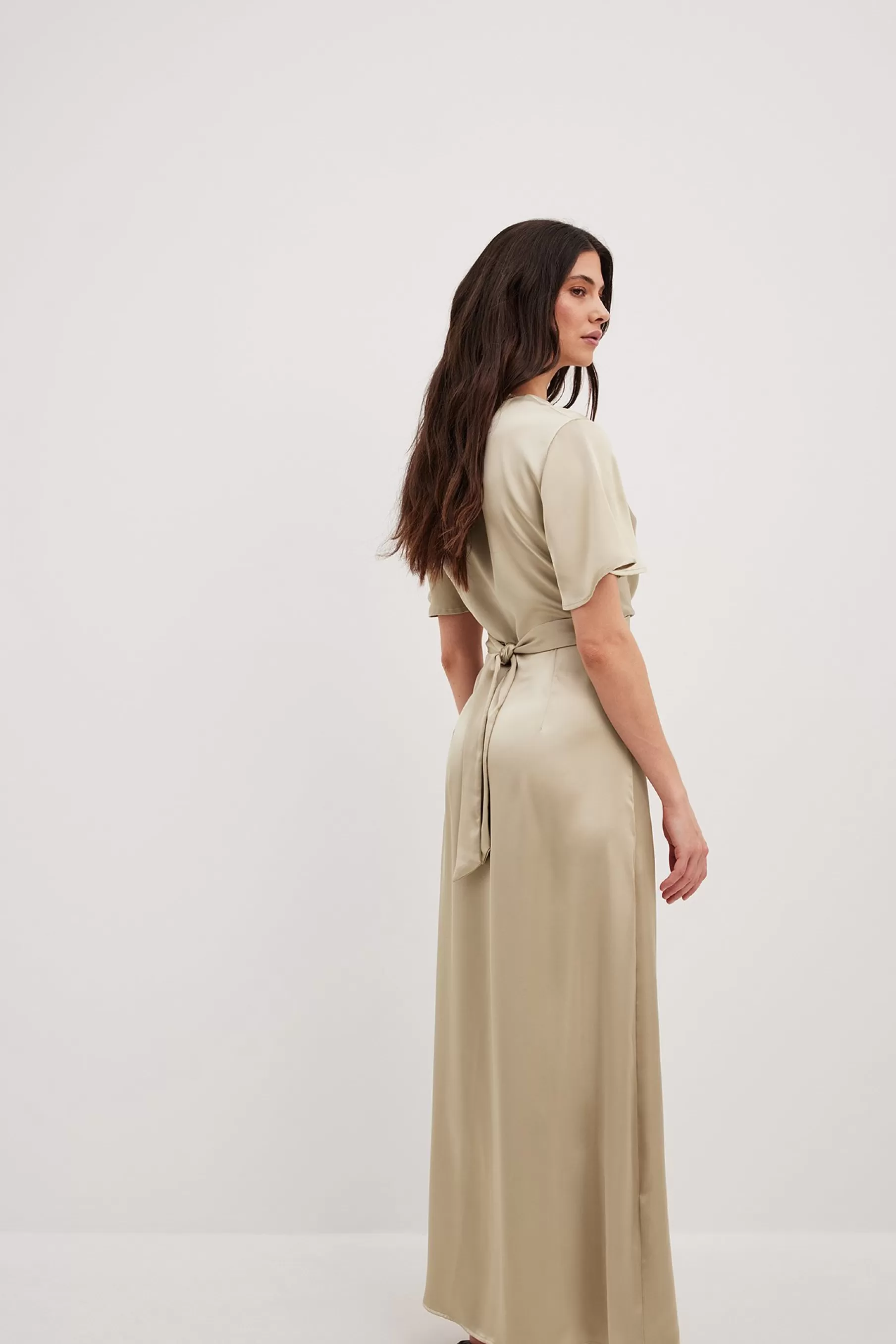 NA-KD Overlap Front Maxi Dress Beige