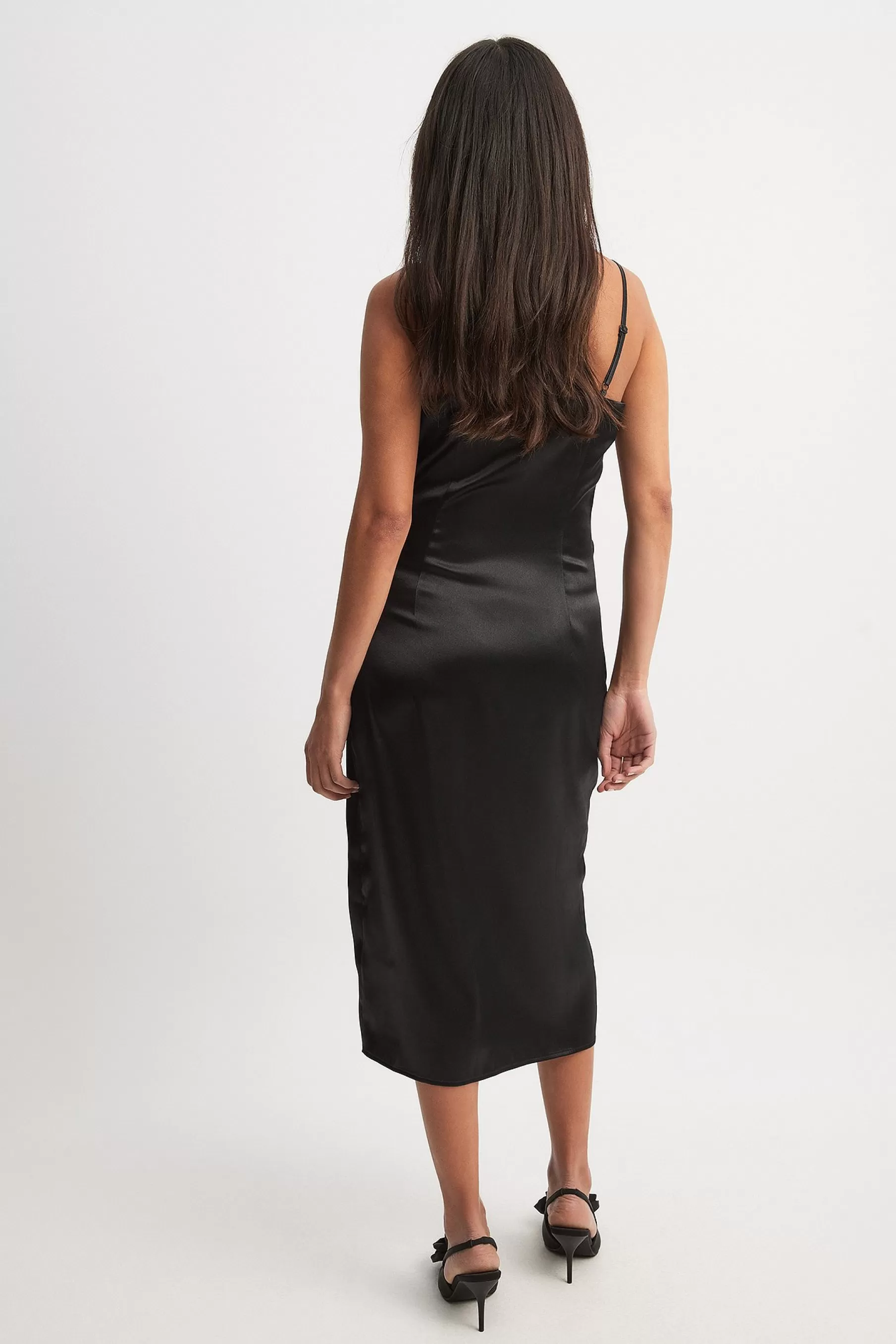 NA-KD Overlap Satin Slip Dress Black