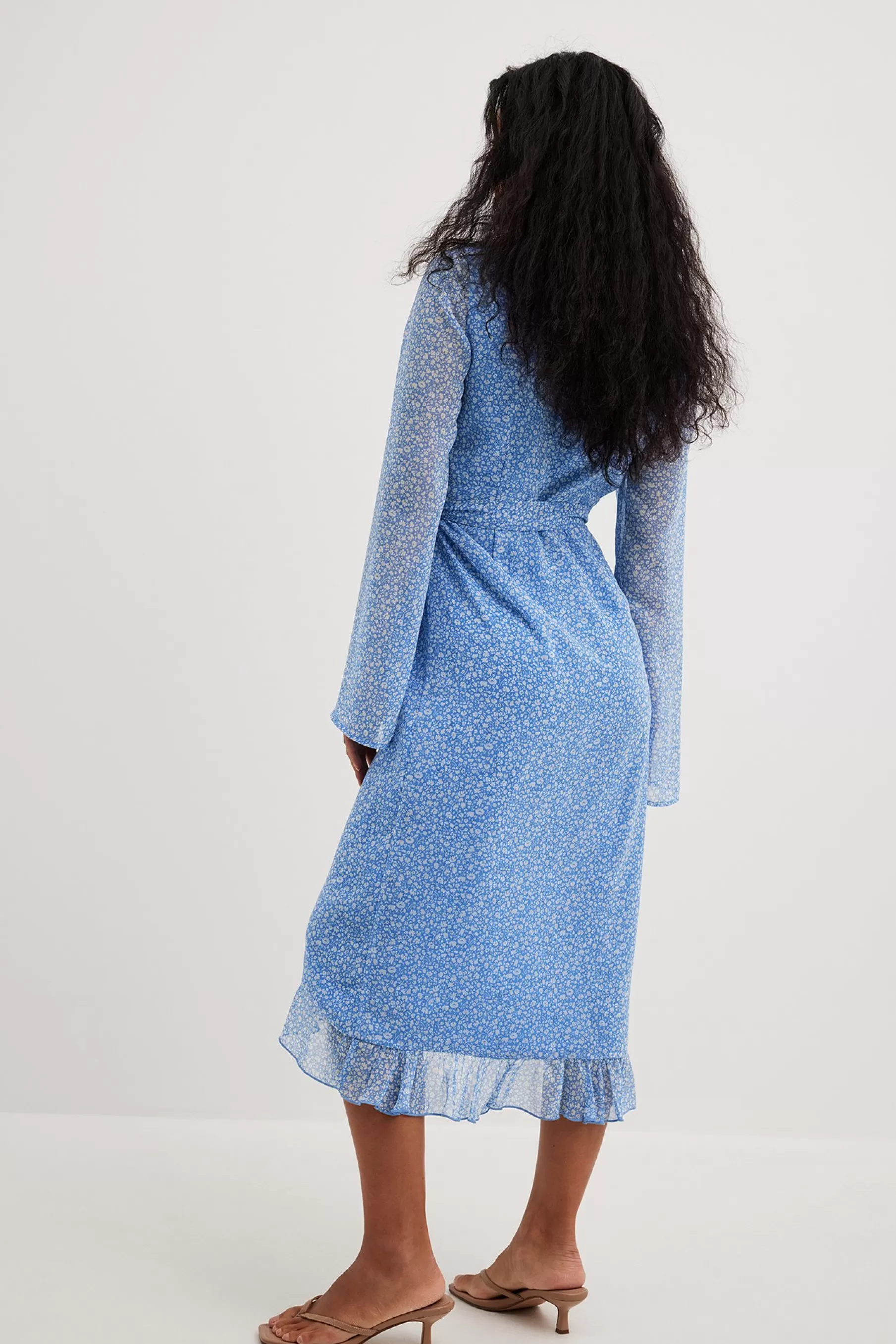 NA-KD Overlap Tie Waist Midi Dress Blue