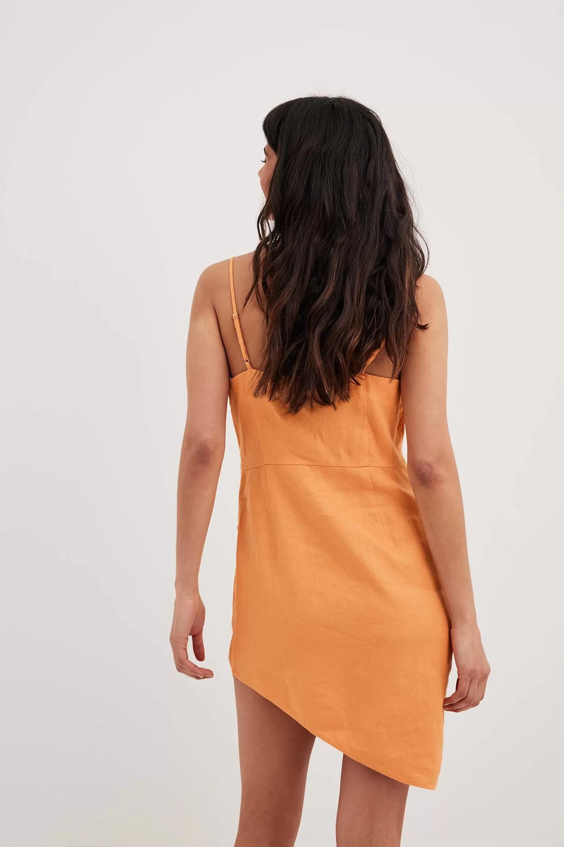 NA-KD Overlap Waterfall Linen Dress Orange