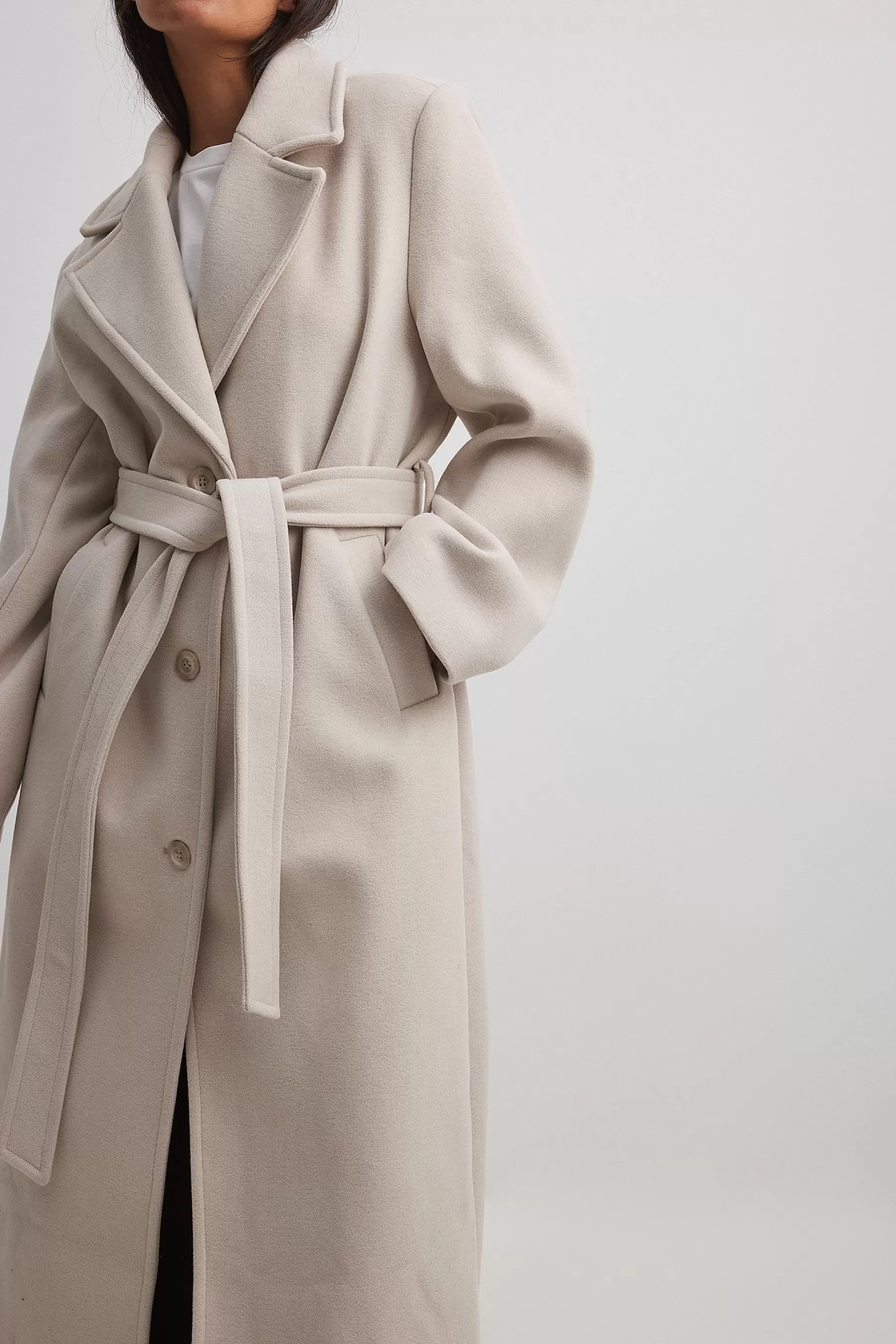 NA-KD Oversized Belted Coat Beige