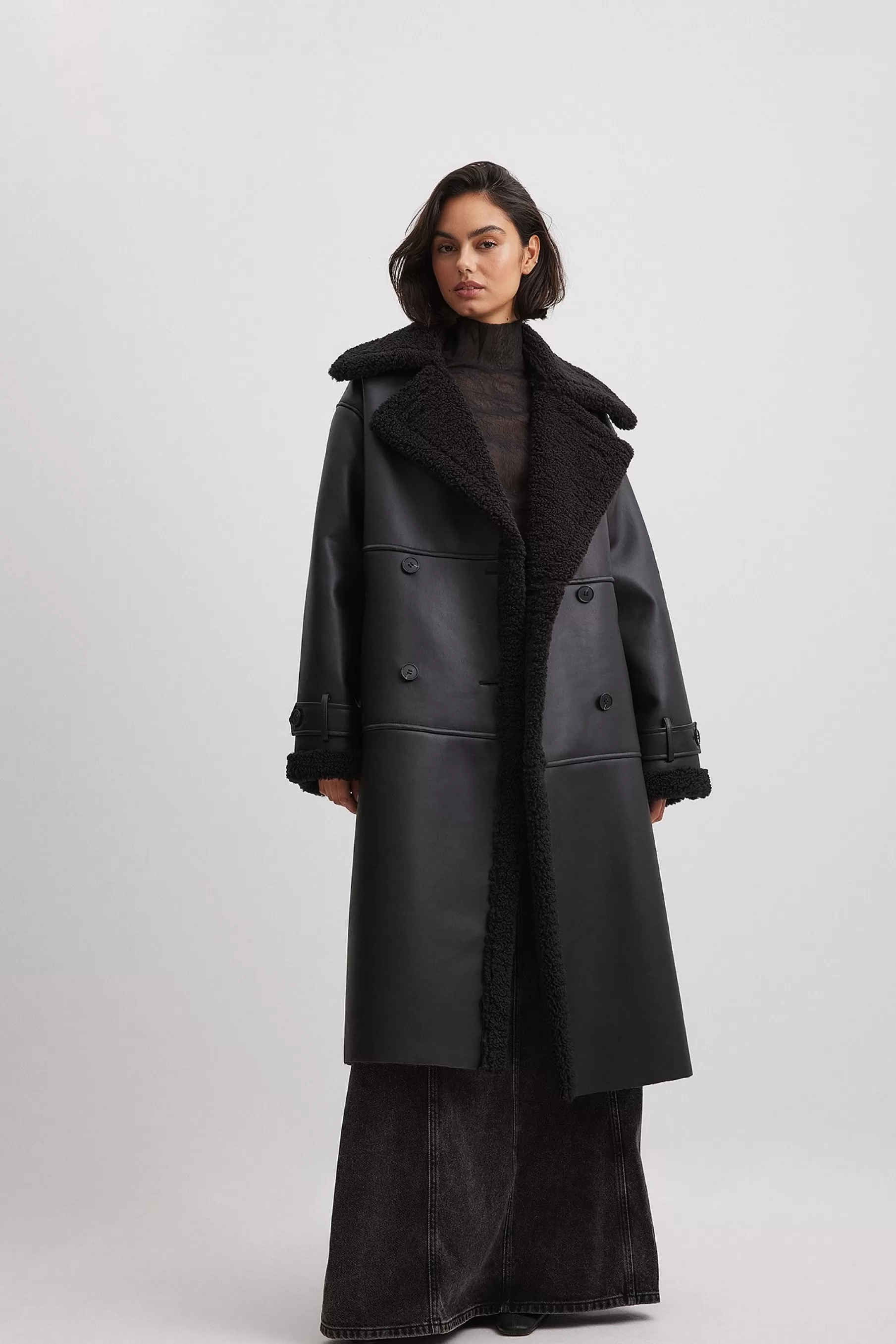 NA-KD Oversized Bonded Coat Black