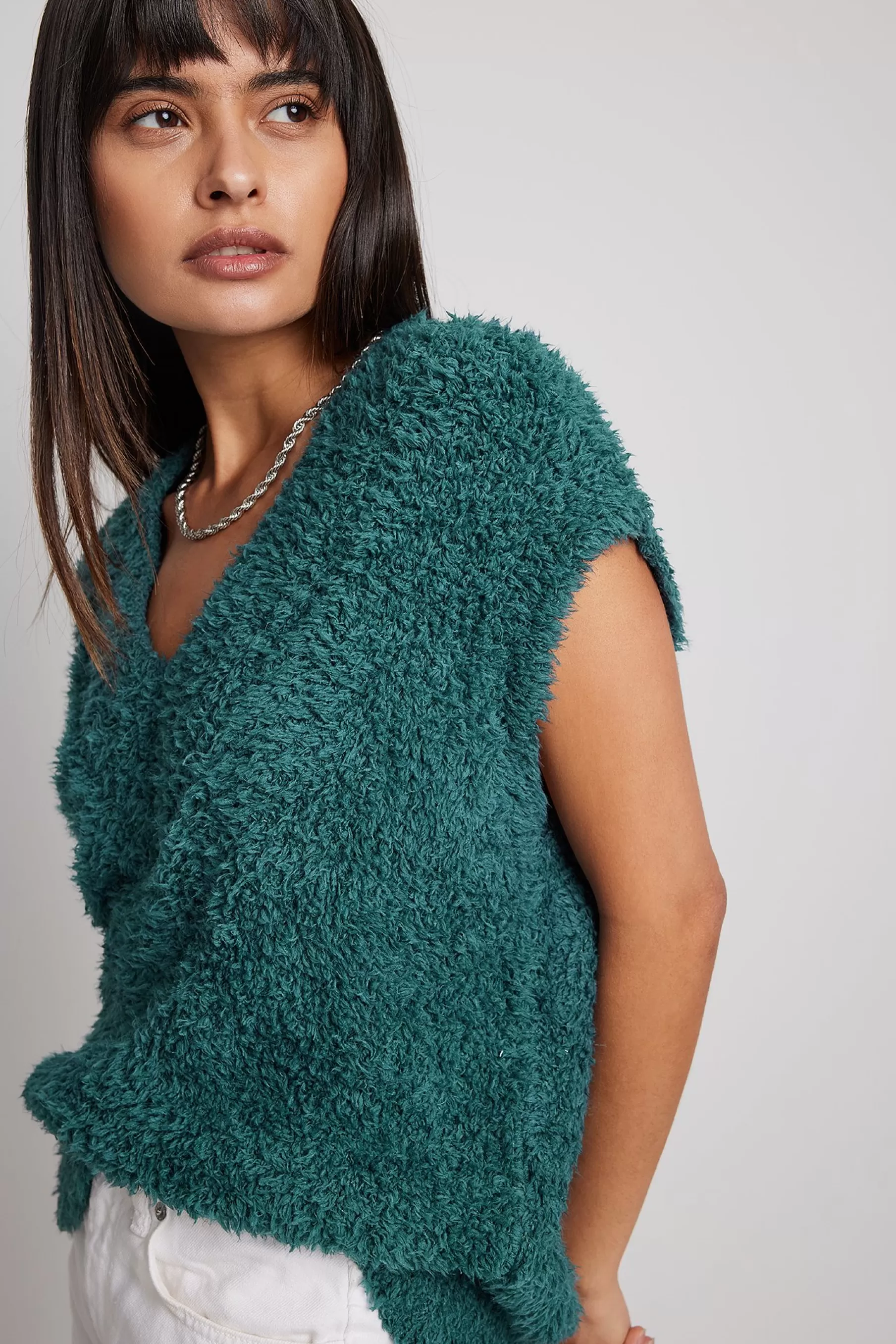 NA-KD Oversized Boxy Knitted Vest Green