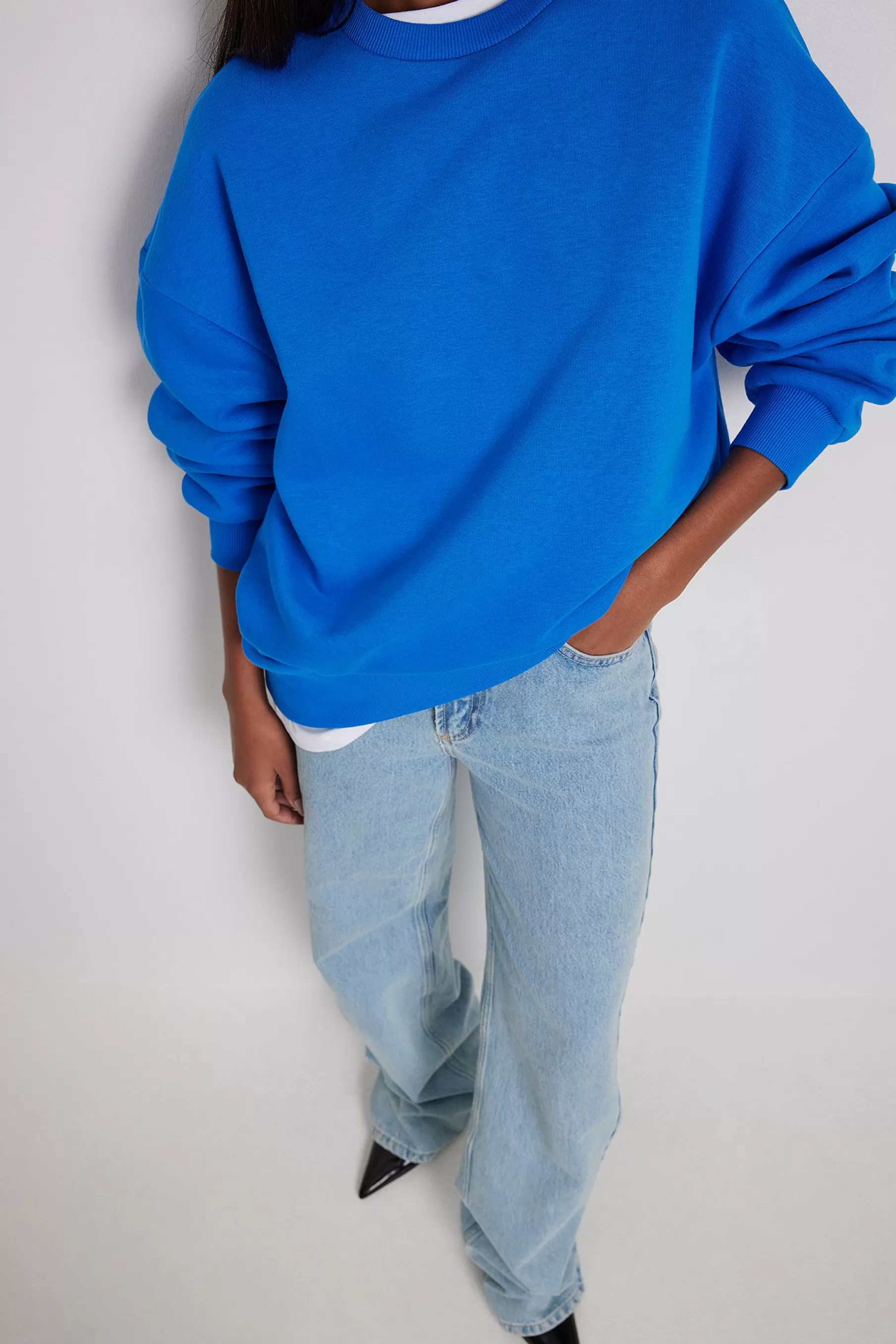 NA-KD Oversized Brushed Sweatshirt Blue