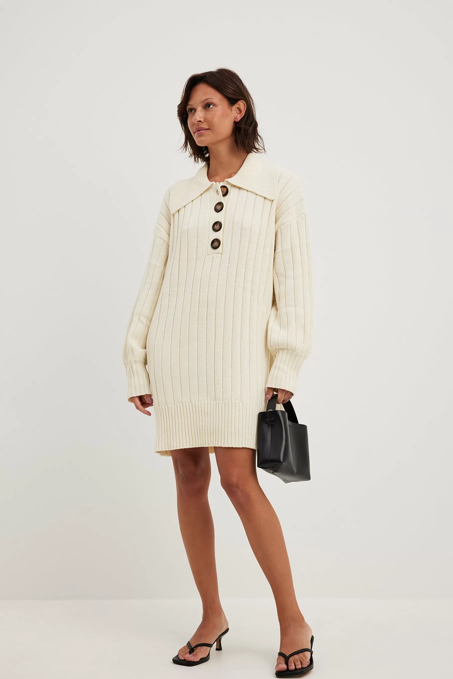 NA-KD Oversized Button Detail Knitted Sweater Offwhite