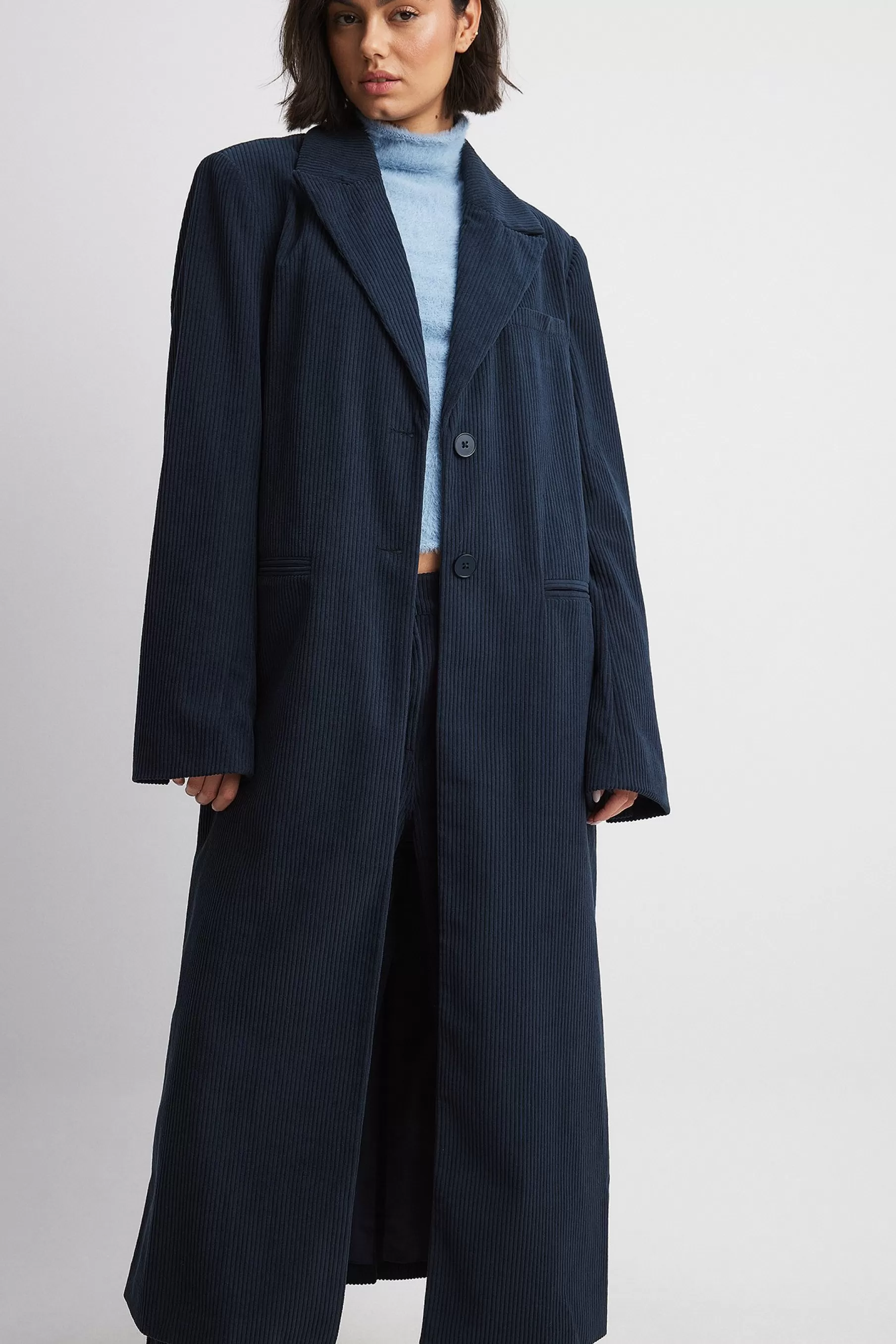 NA-KD Oversized Corduroy Coat Blue