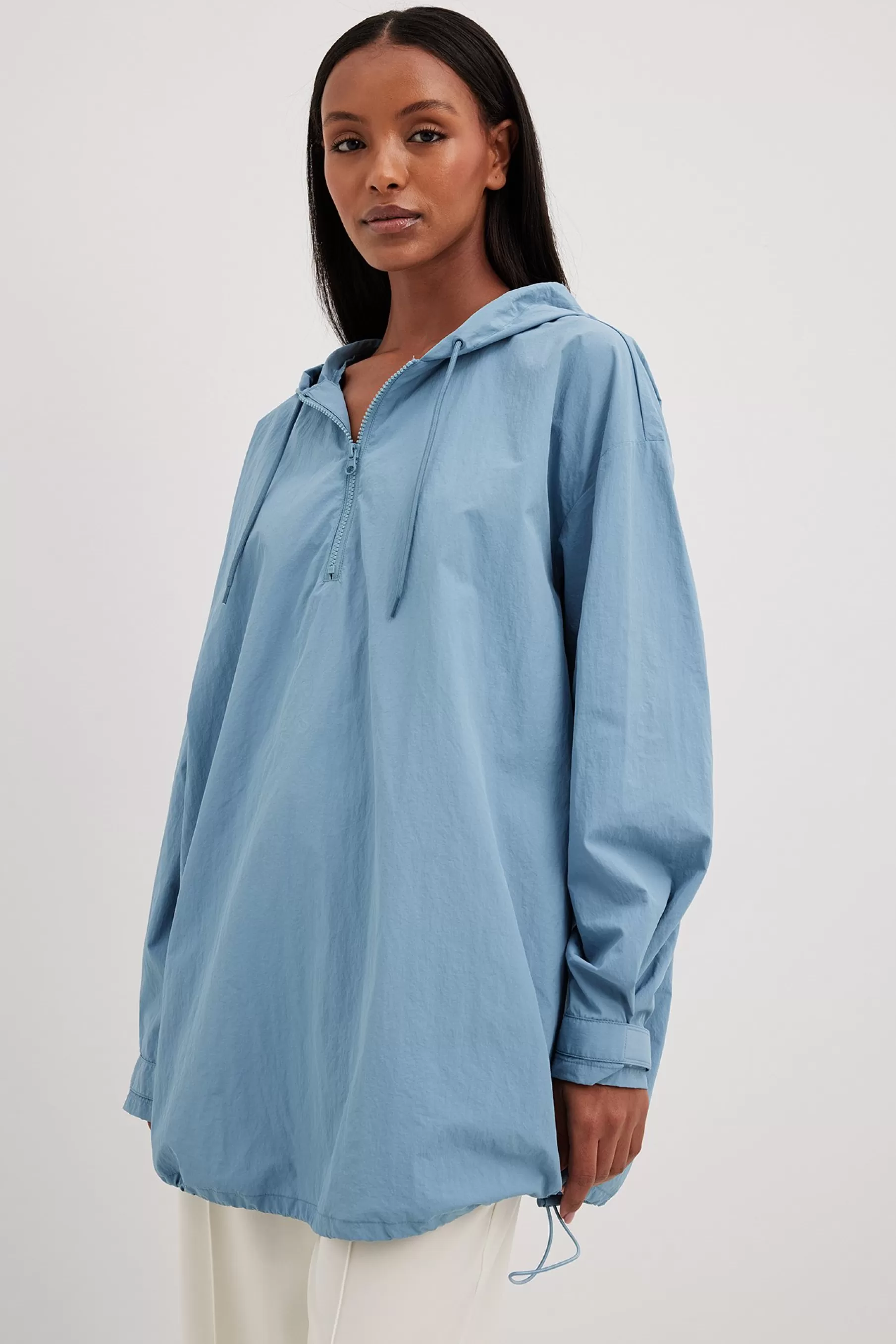 NA-KD Oversized Drawstring Hoodie Blue