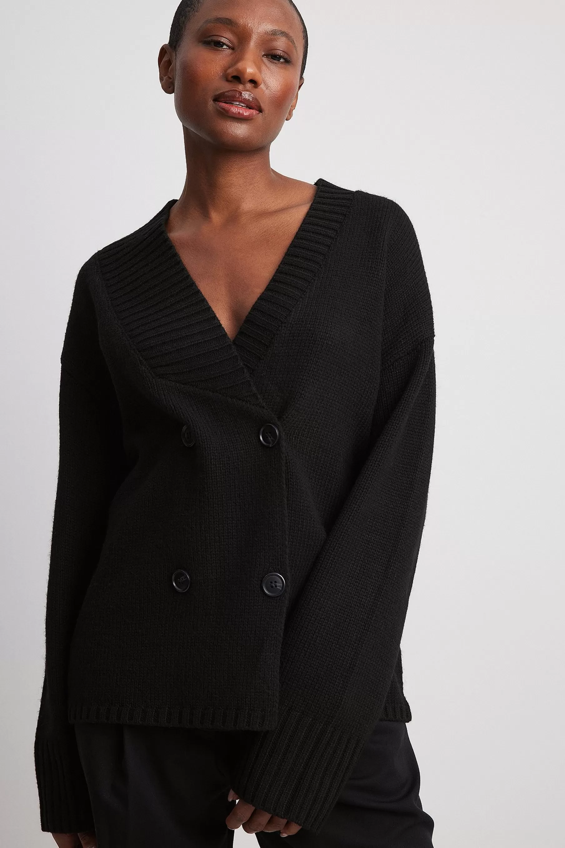 NA-KD Oversized Heavy Knit Cardigan Black