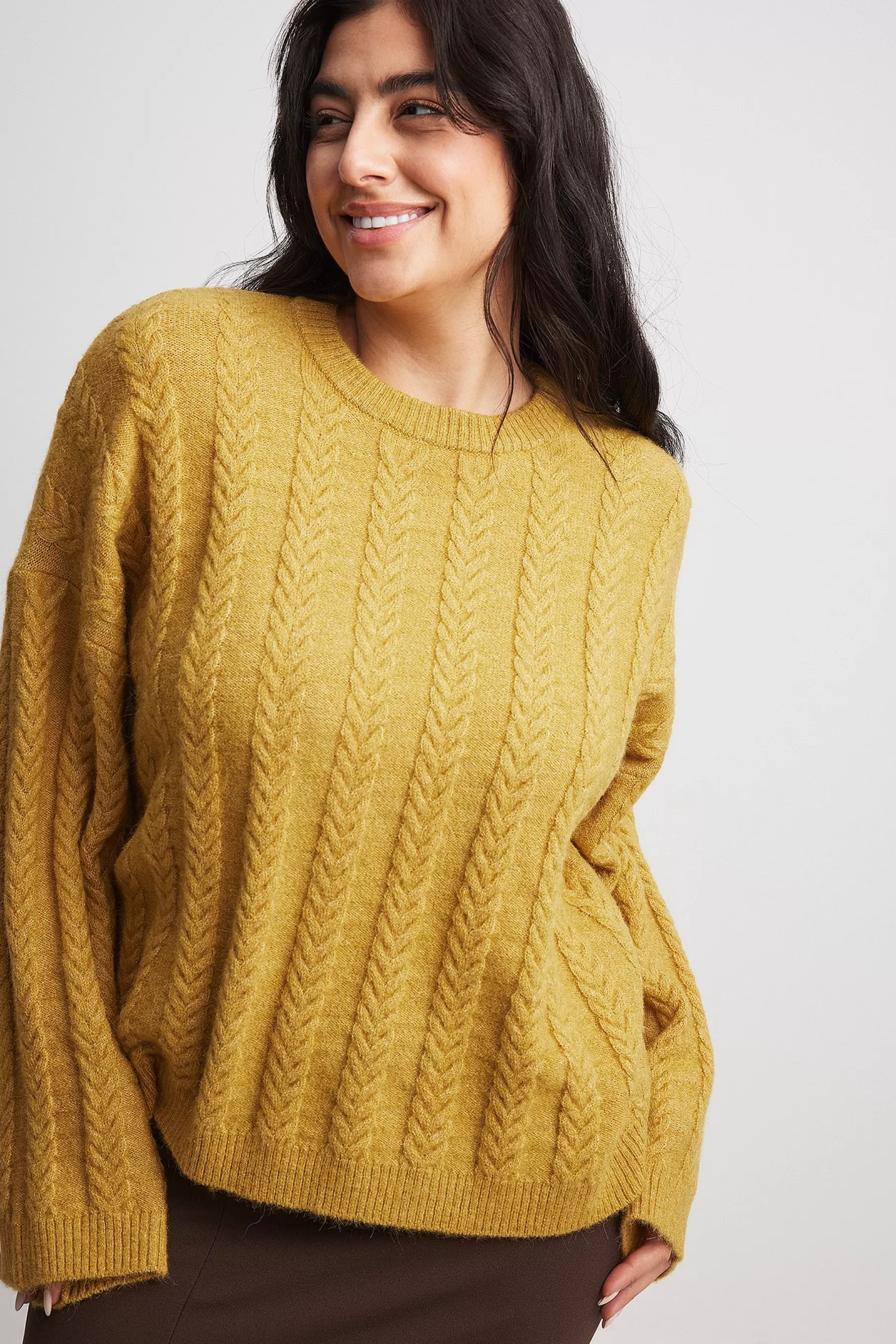 NA-KD Oversized Knitted Cable Sweater Yellow