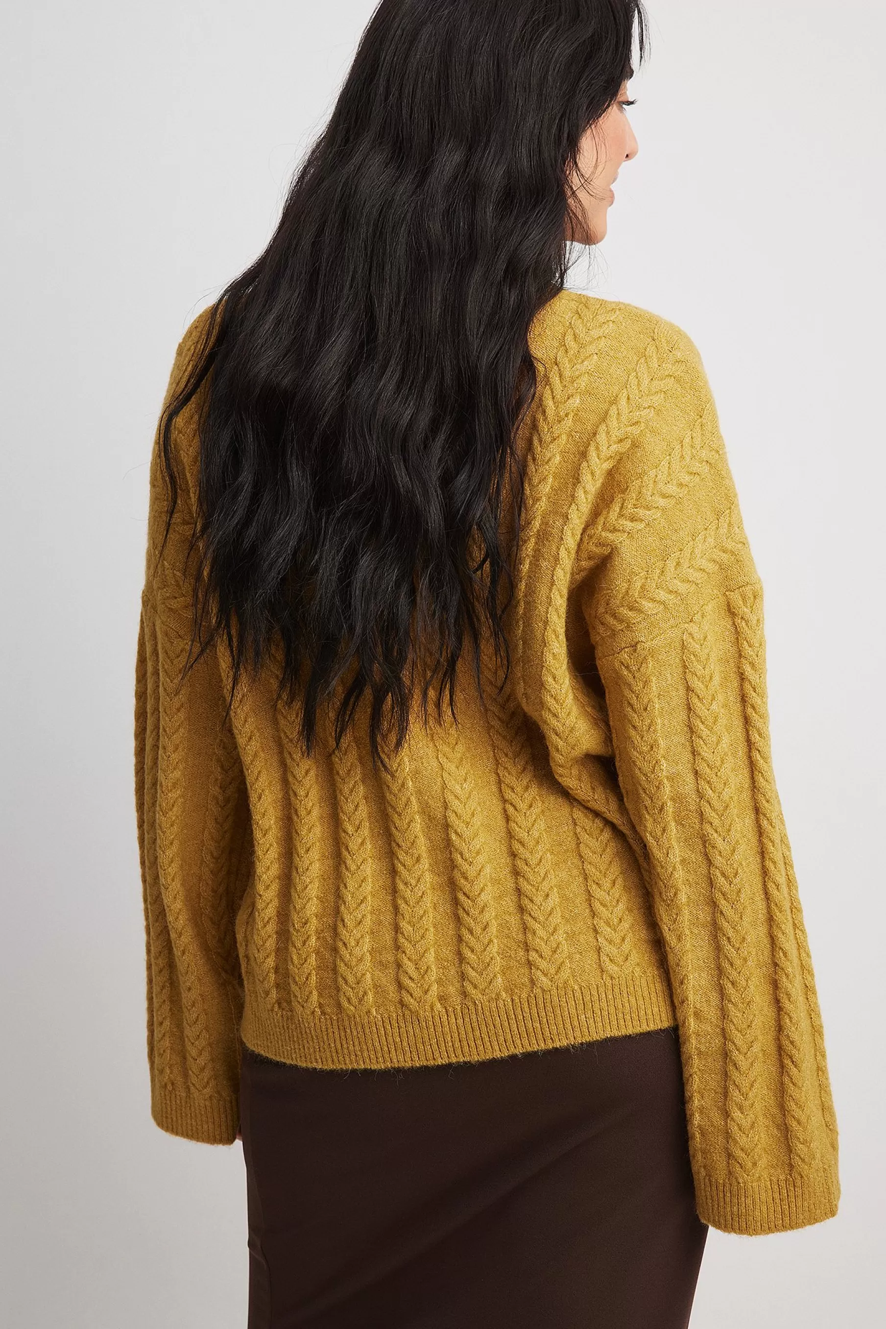 NA-KD Oversized Knitted Cable Sweater Yellow