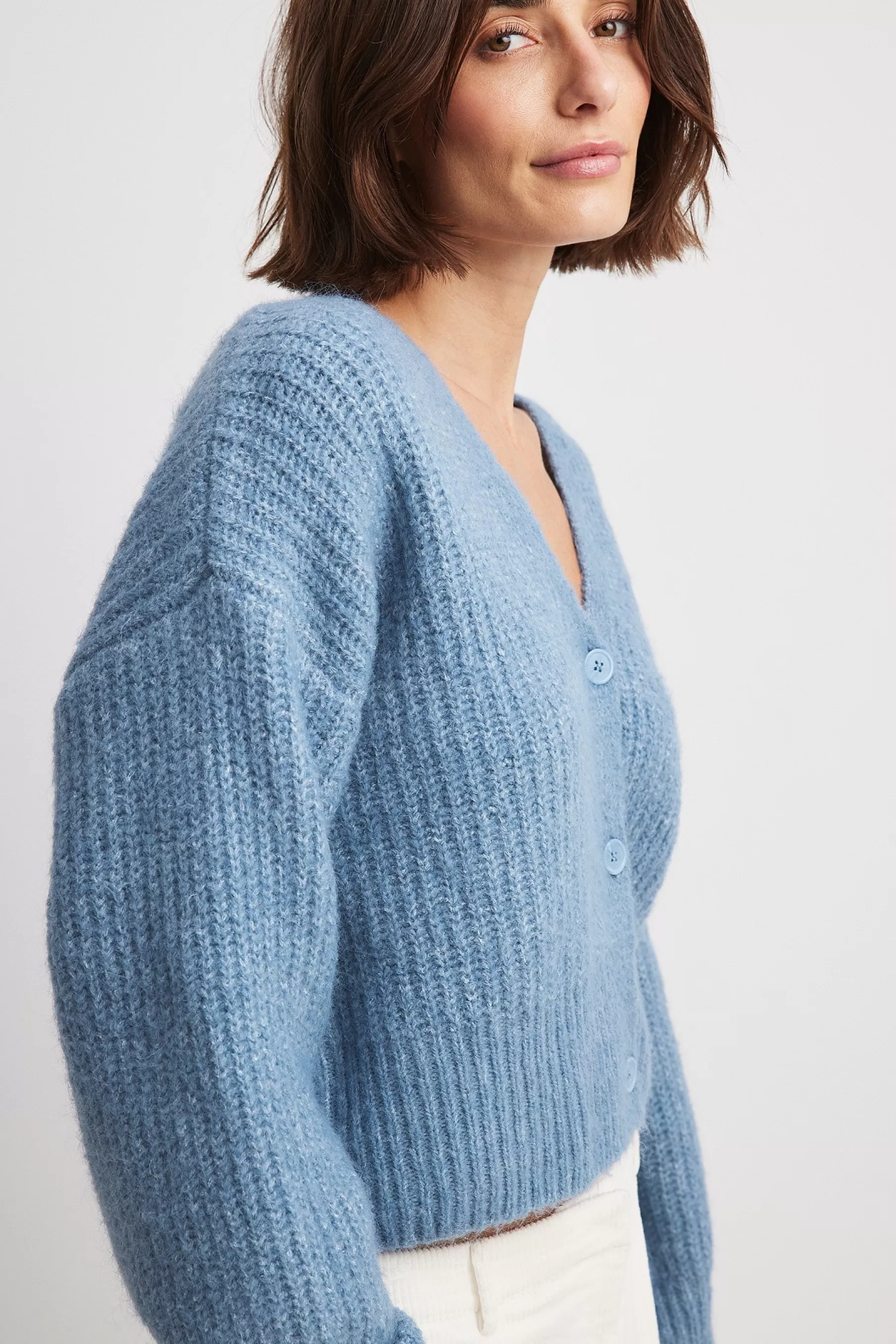 NA-KD Oversized Knitted Cardigan Blue