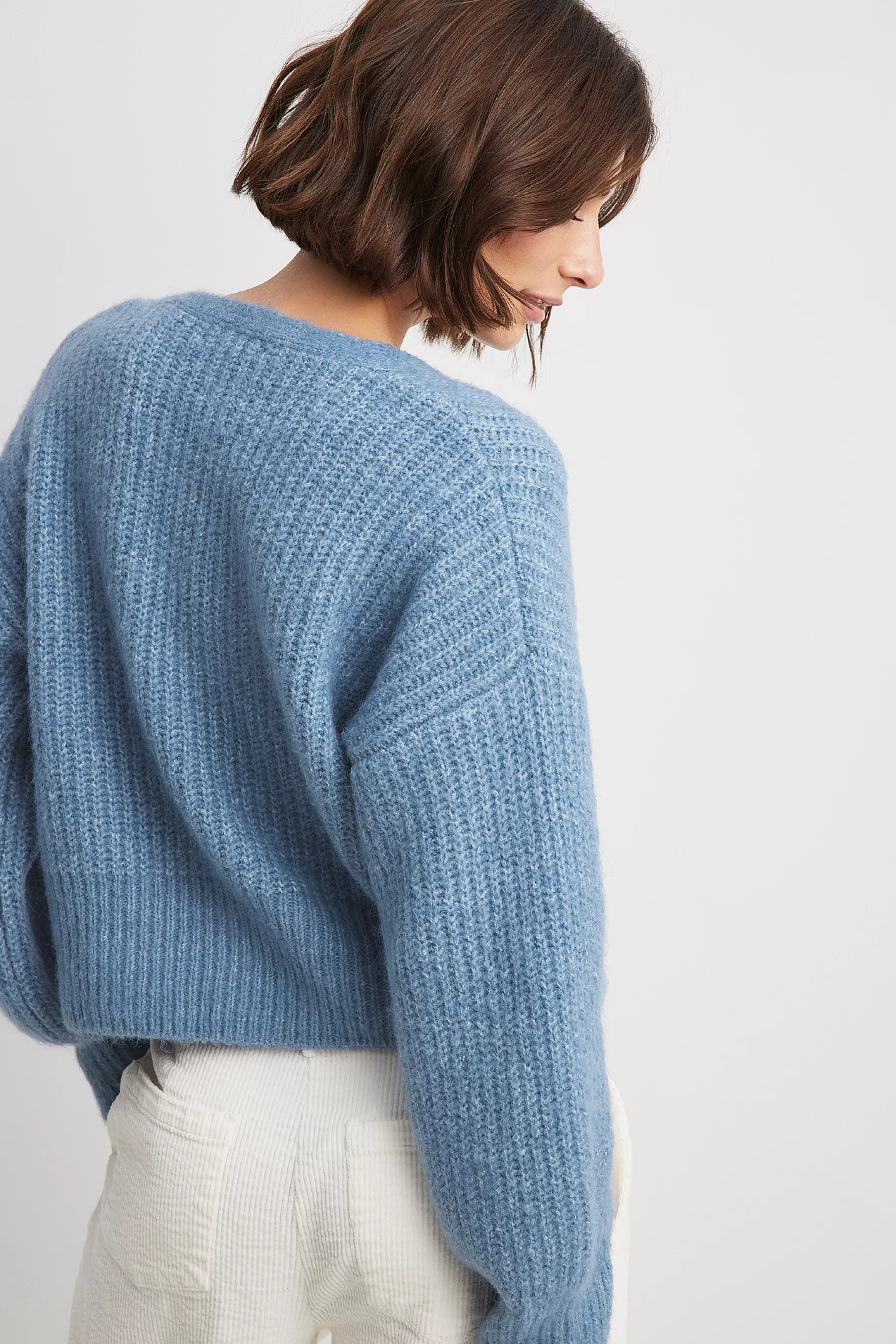 NA-KD Oversized Knitted Cardigan Blue