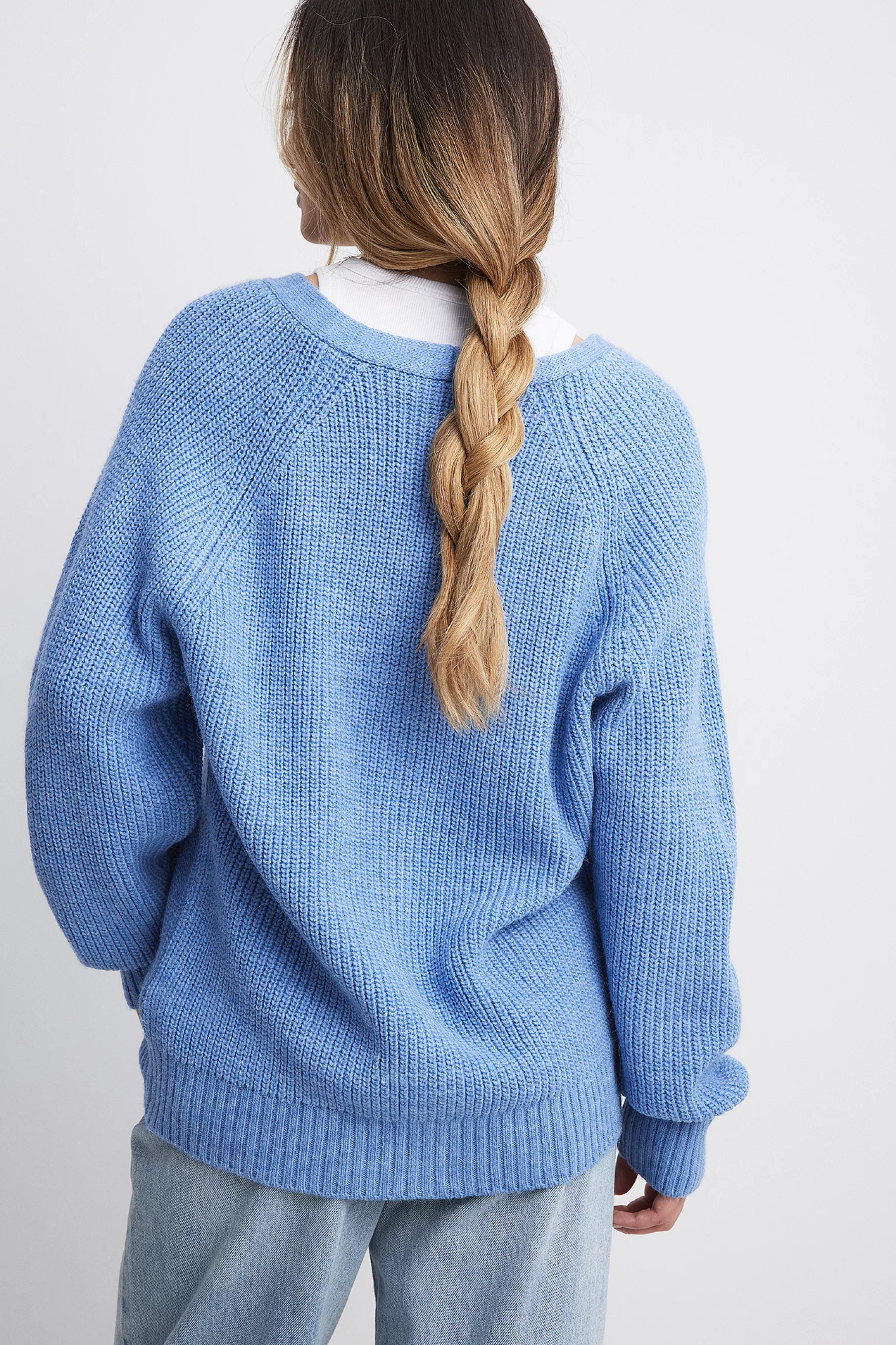 NA-KD Oversized Knitted Cardigan Blue