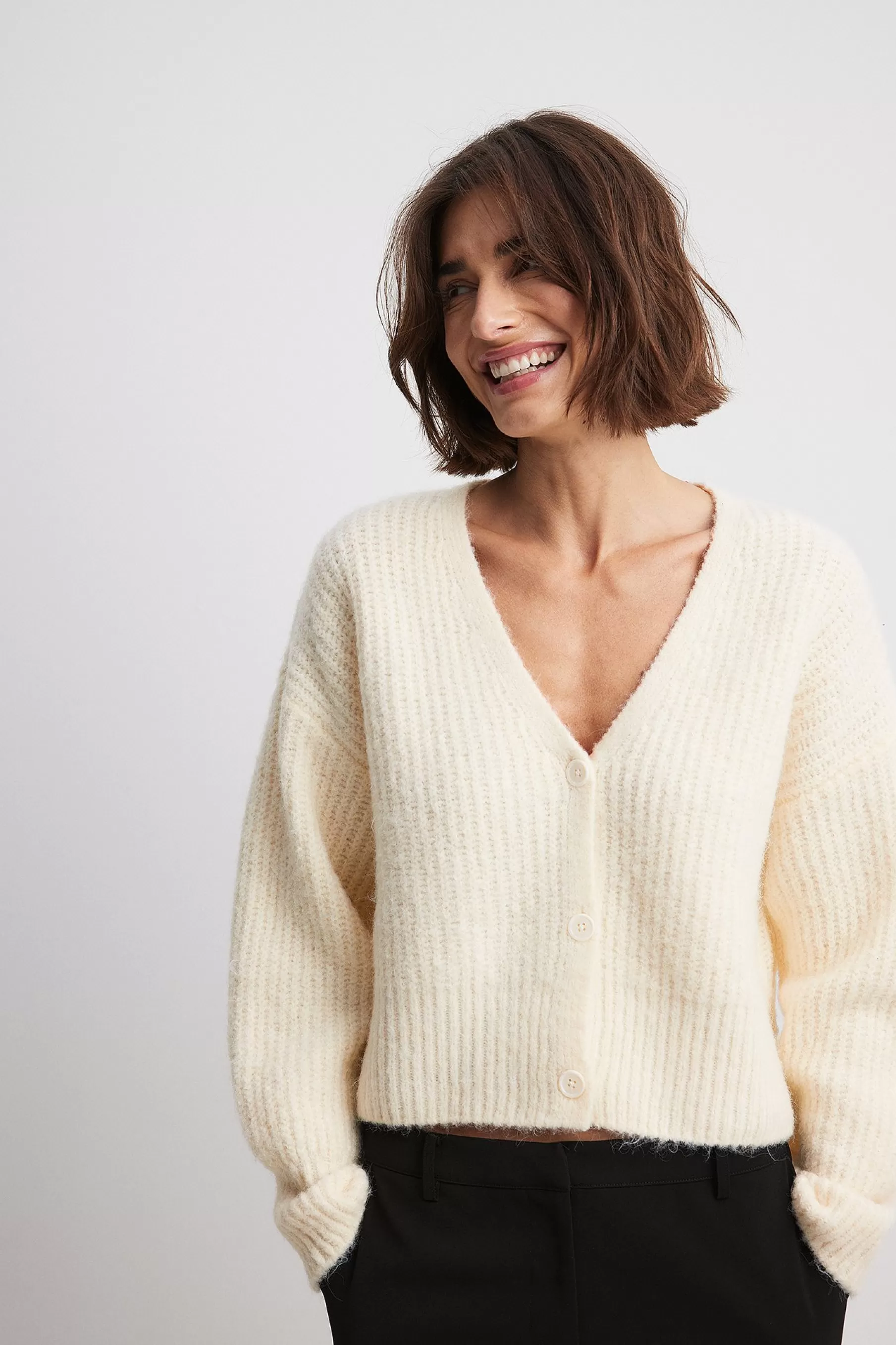 NA-KD Oversized Knitted Cardigan Offwhite