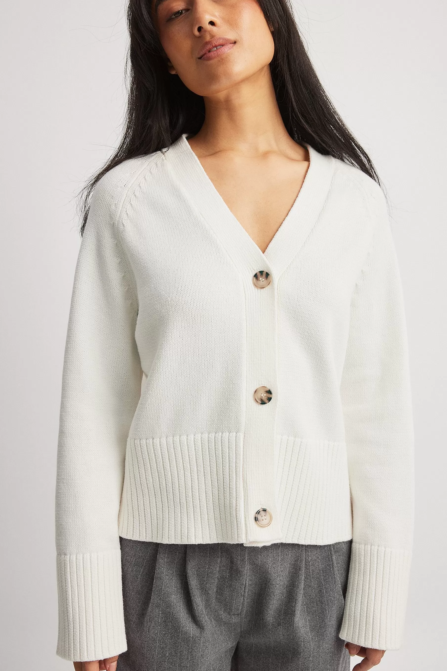 NA-KD Oversized Knitted Cardigan Offwhite