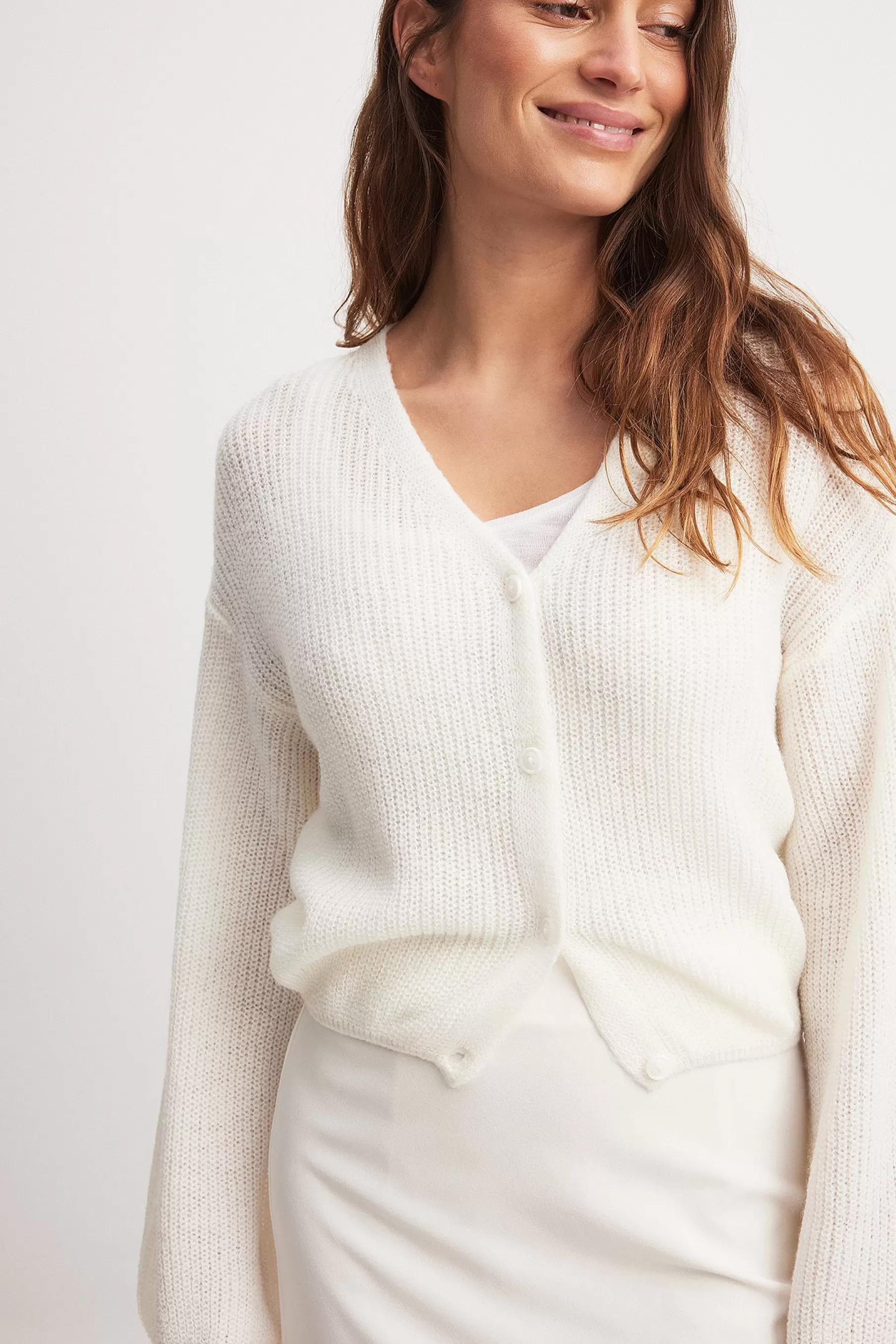 NA-KD Oversized Knitted Cardigan Offwhite