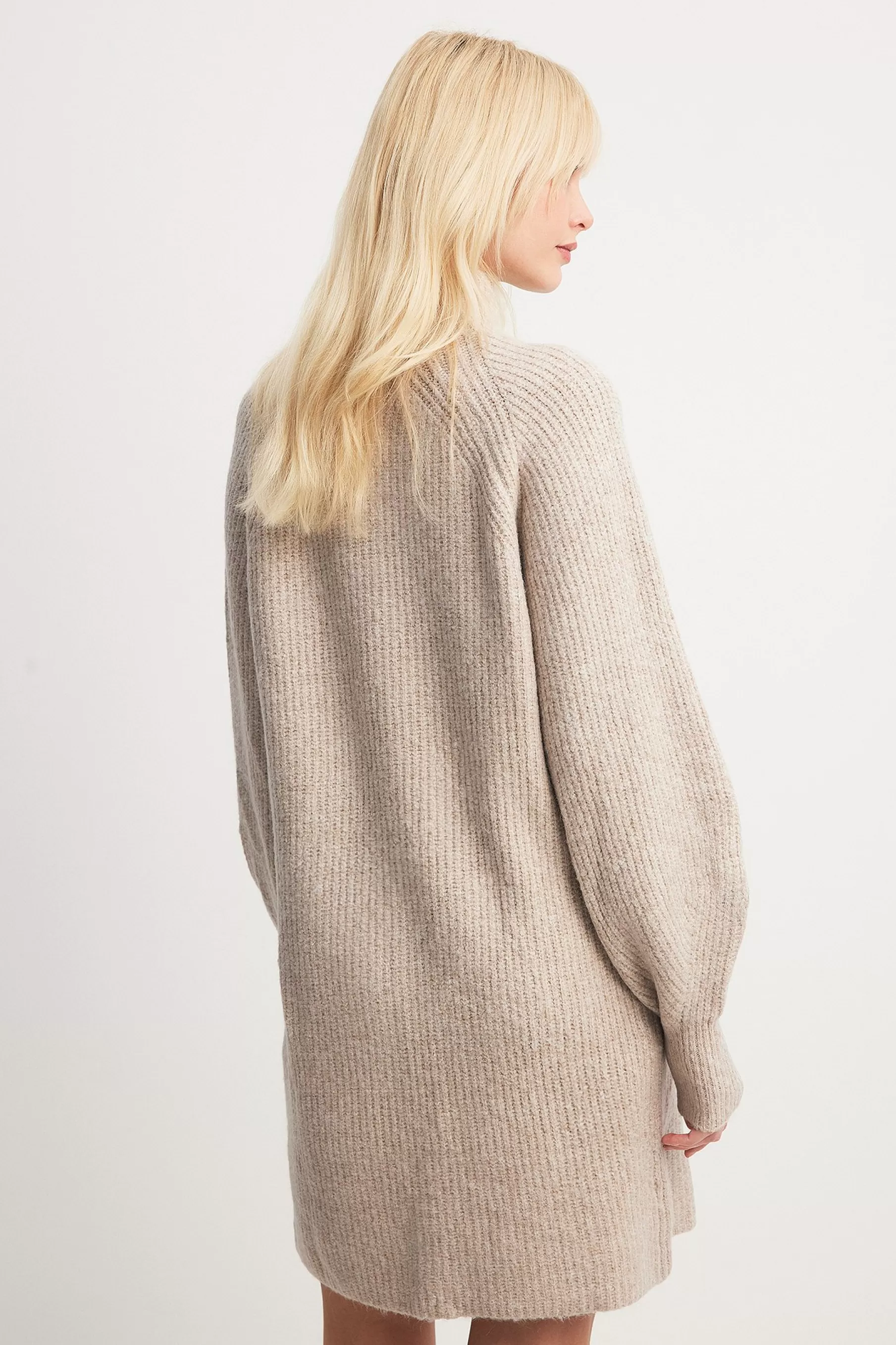 NA-KD Oversized Knitted Polo Dress Beige