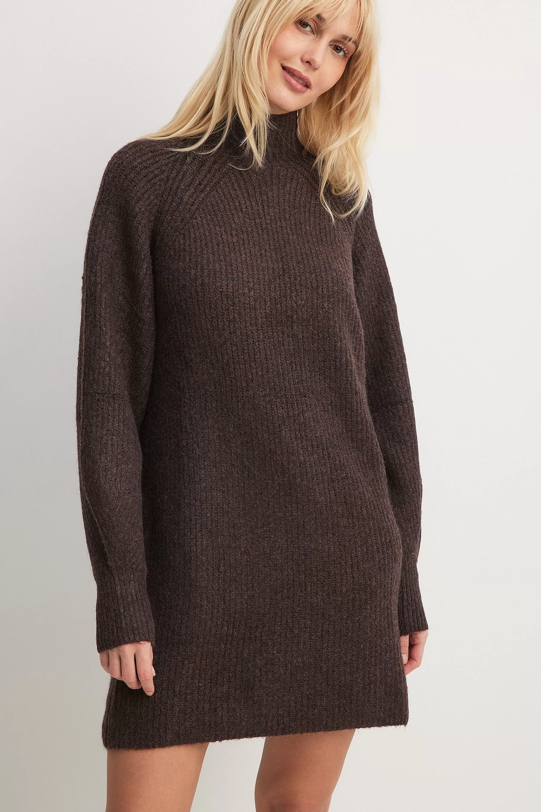 NA-KD Oversized Knitted Polo Dress Brown