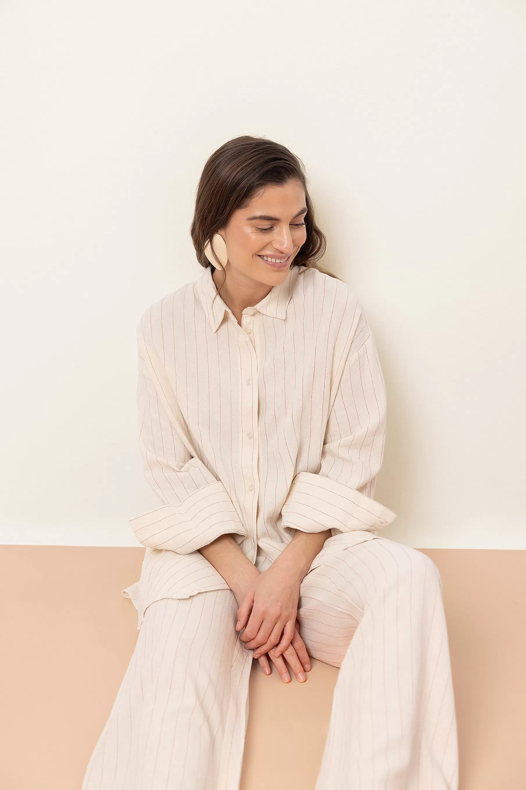 NA-KD Oversized Linen Blend Shirt Beige