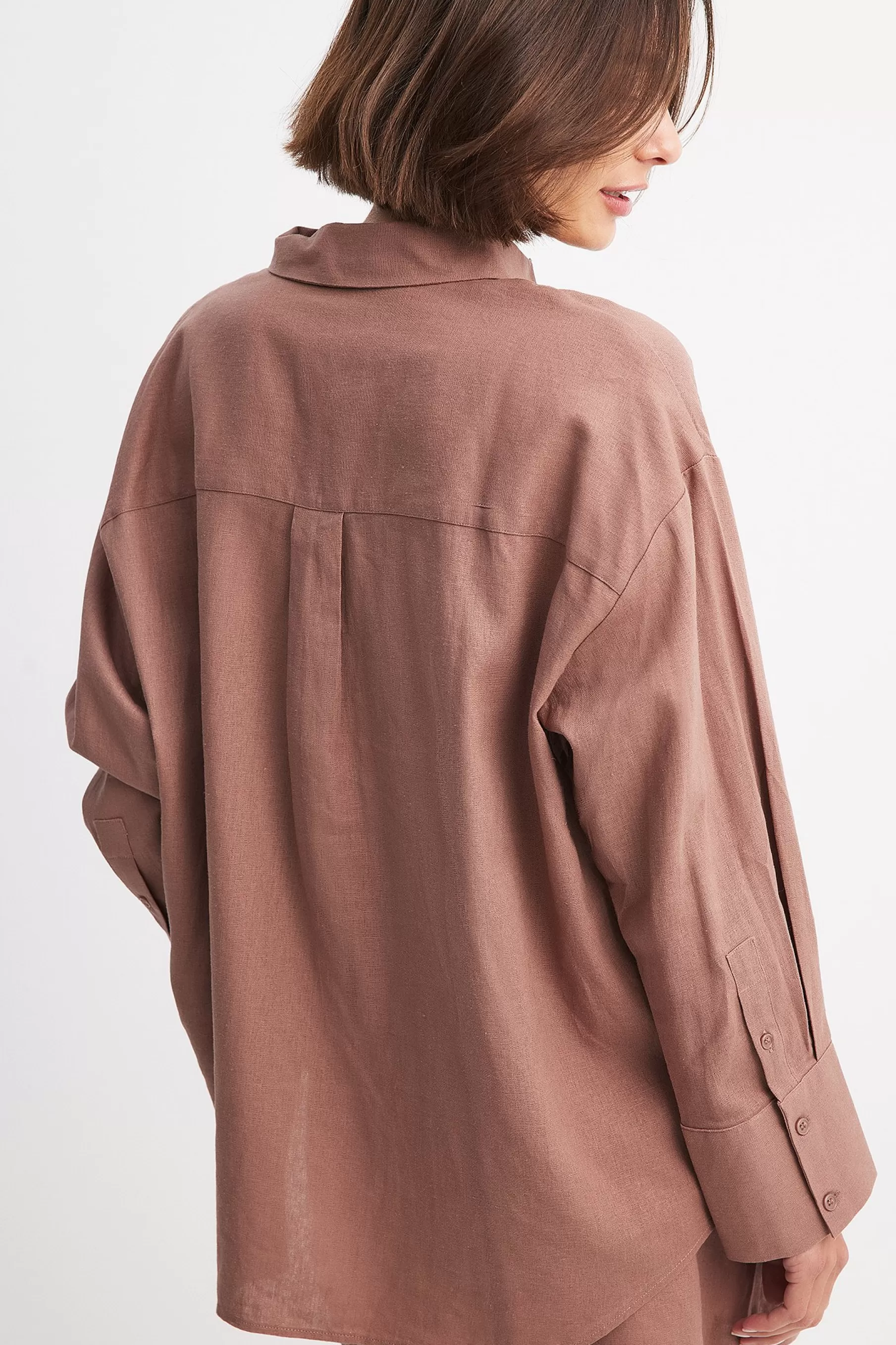 NA-KD Oversized Linen Blend Shirt Brown