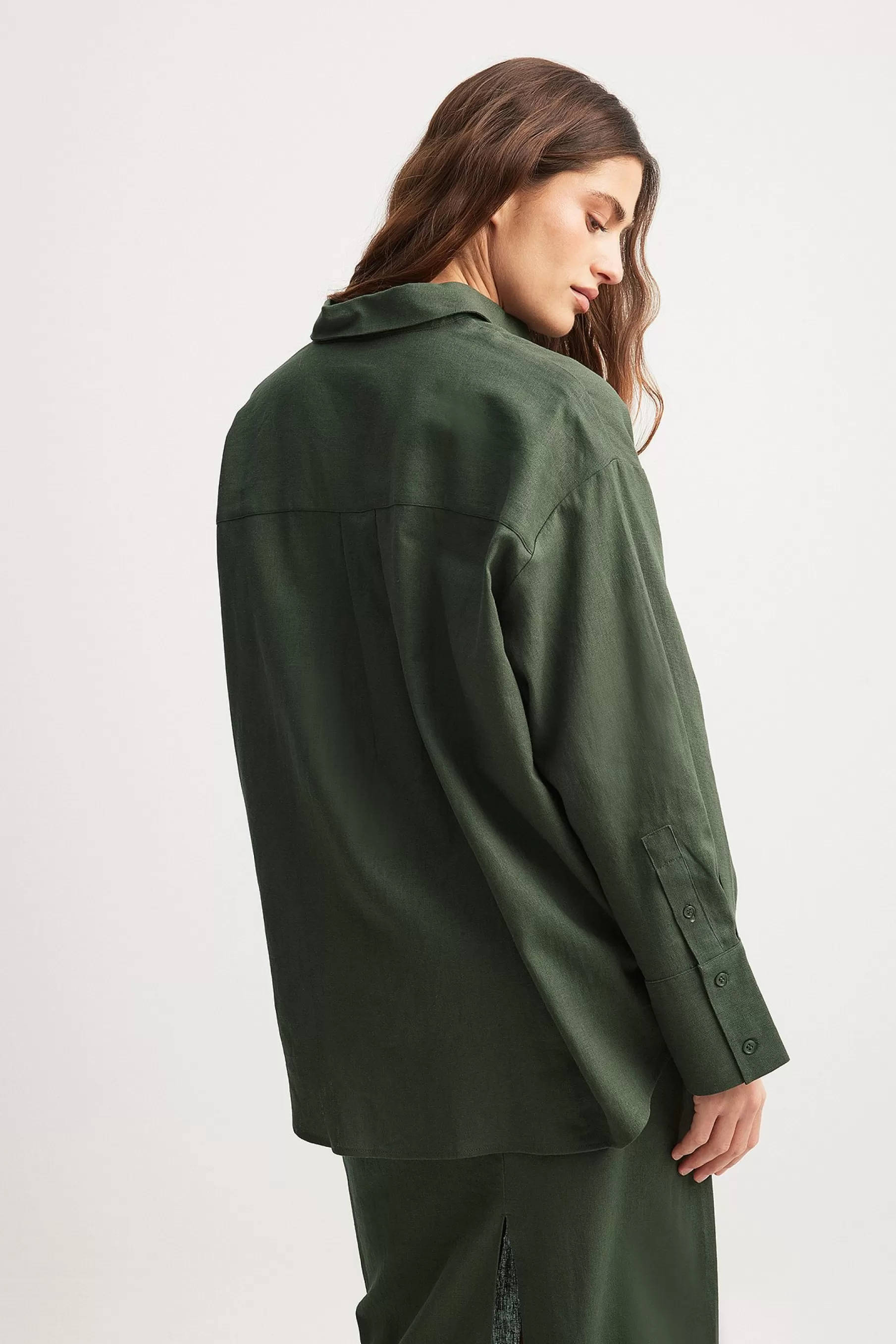 NA-KD Oversized Linen Blend Shirt Green